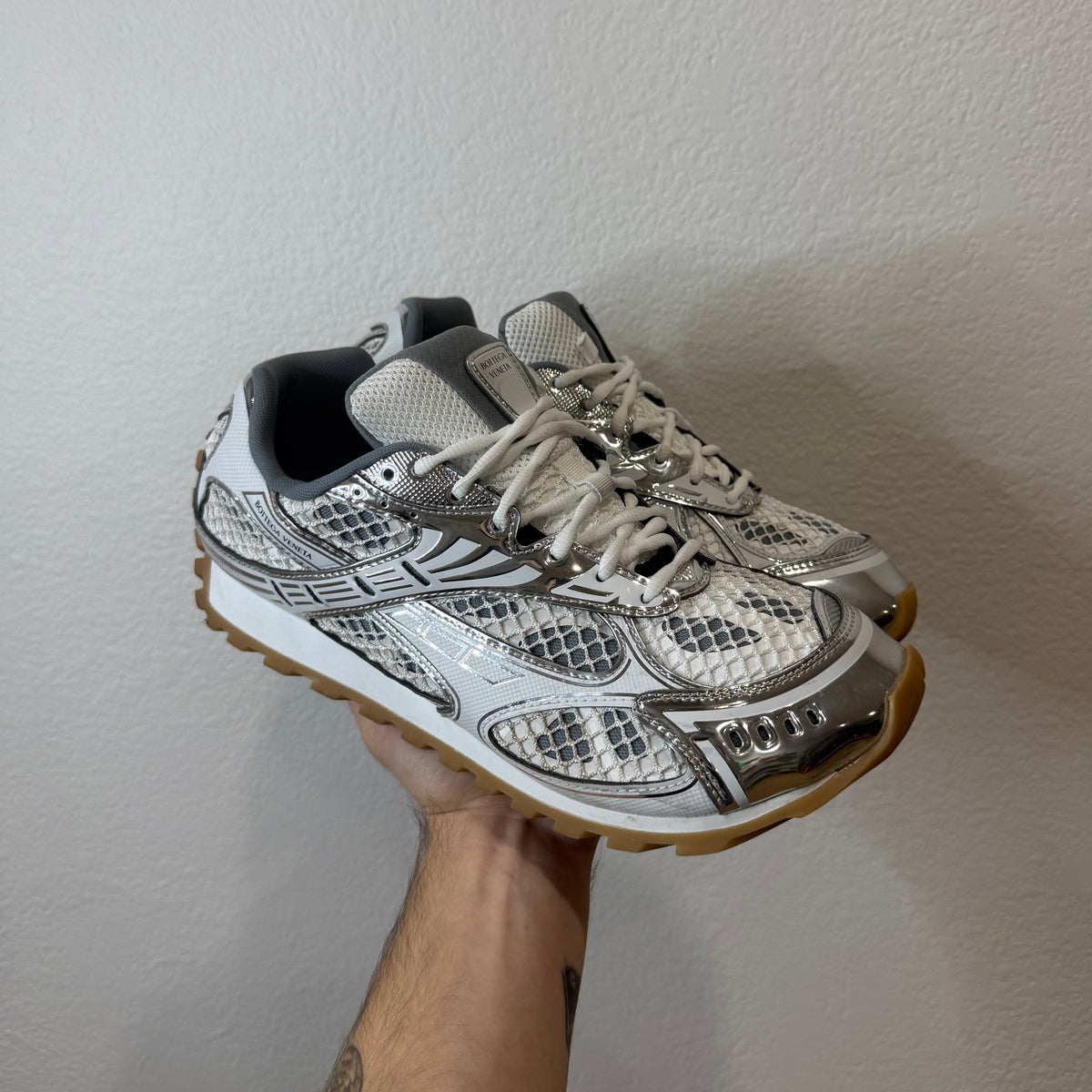 Bottega Veneta Silver Orbit Sneakers - Size 45 (12)