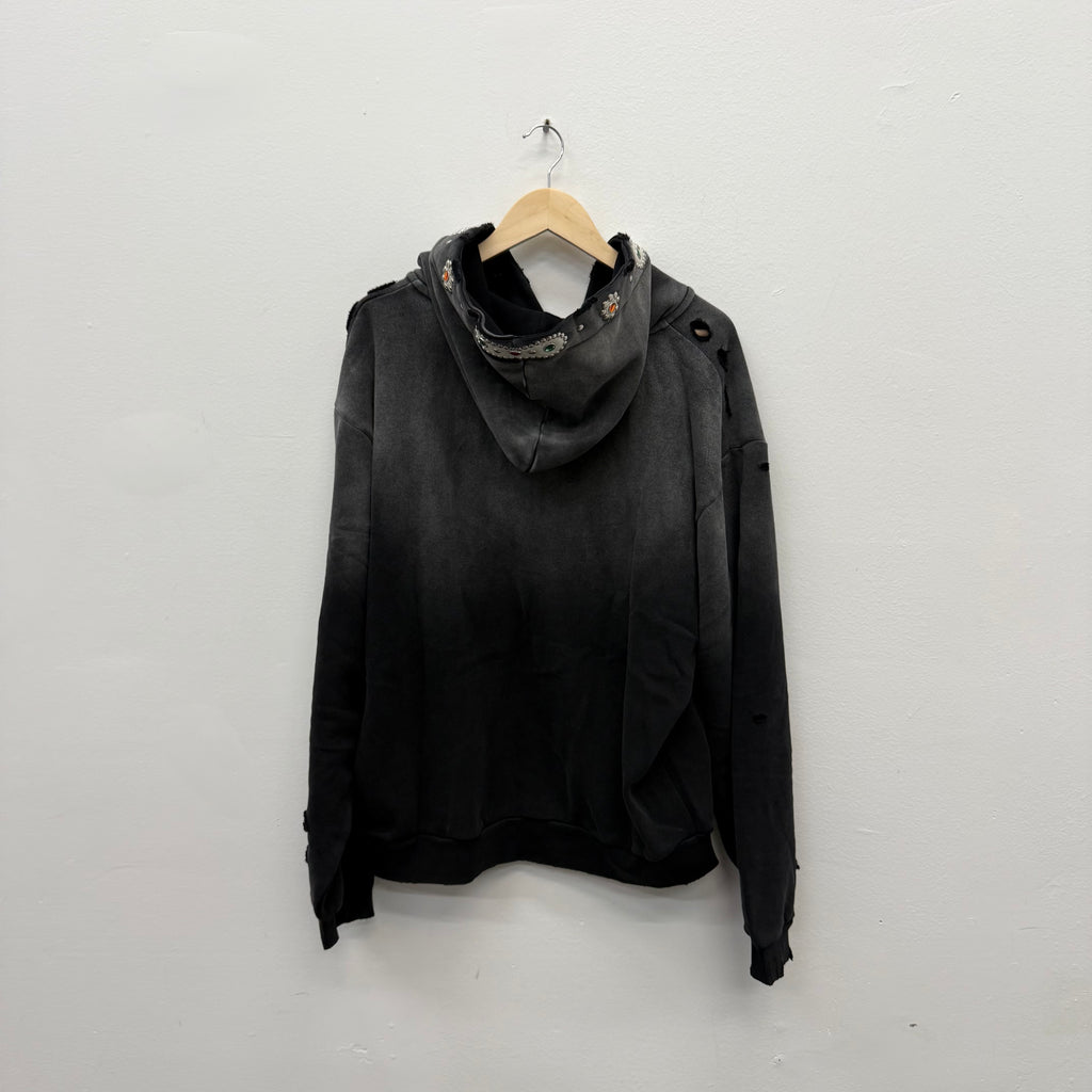 Bravest Studios Crystal Distressed Zip Hoodie Black Grey