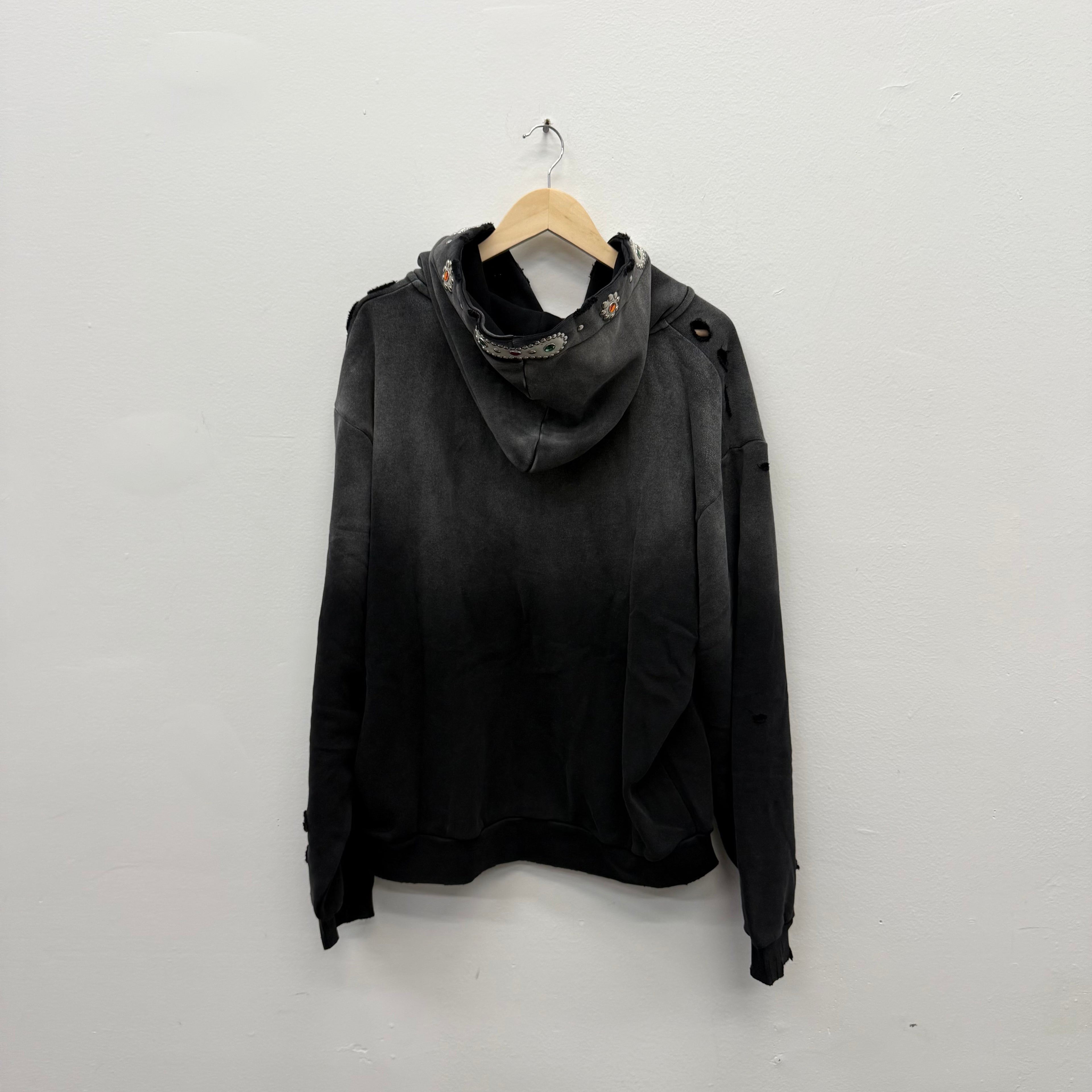 Bravest Studios Crystal Distressed Zip Hoodie Black Grey