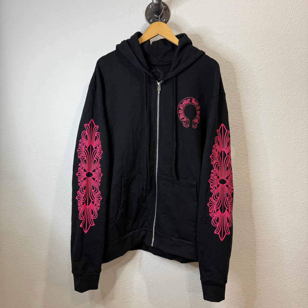 Chrome Hearts Pink Floral Zip Up Hoodie - Size L
