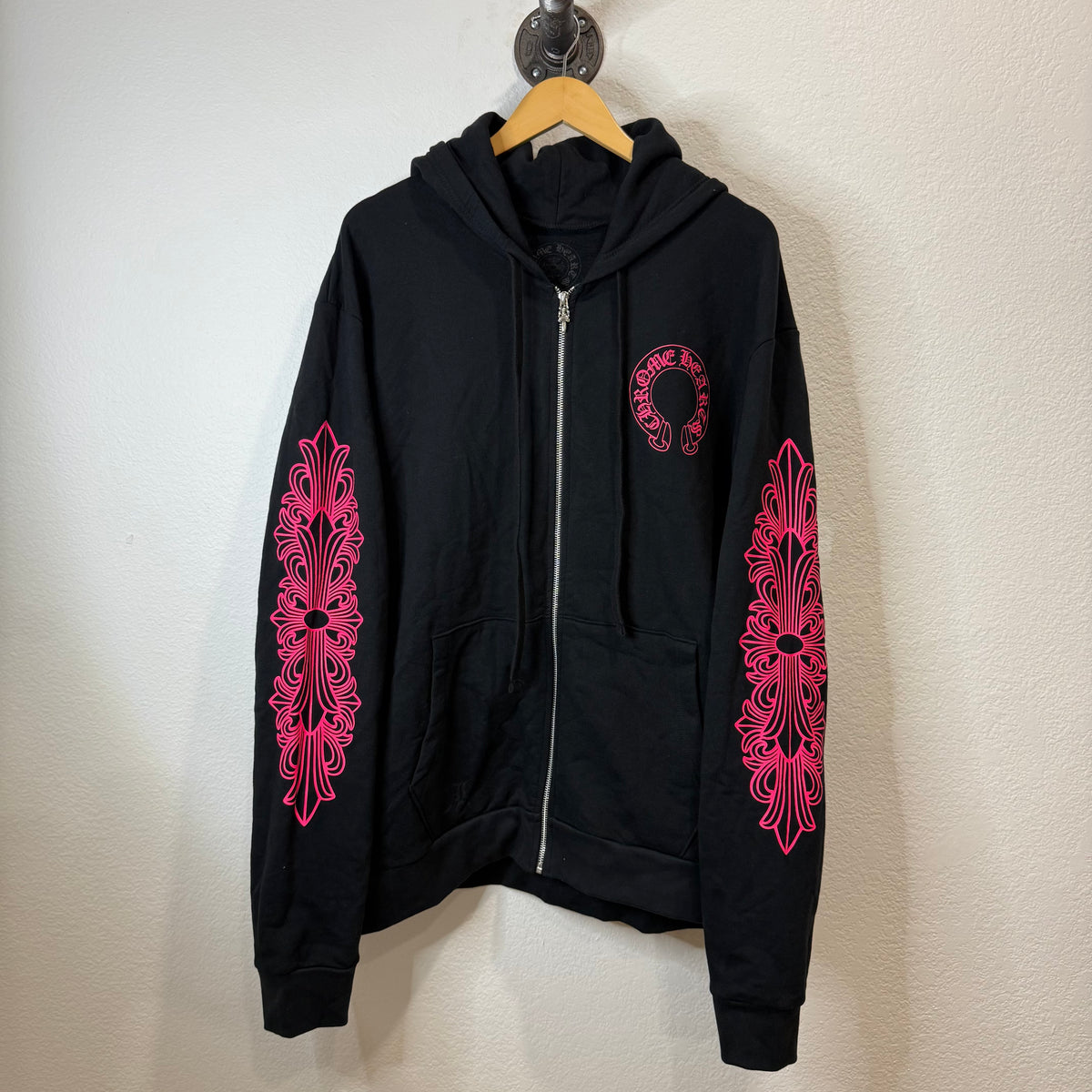 Chrome Hearts Pink Floral Zip Up Hoodie - Size L