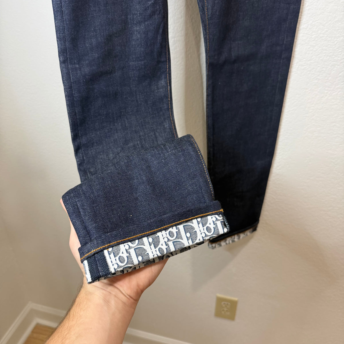 Dior Oblique Cuff Print Denim Jeans - Size 36