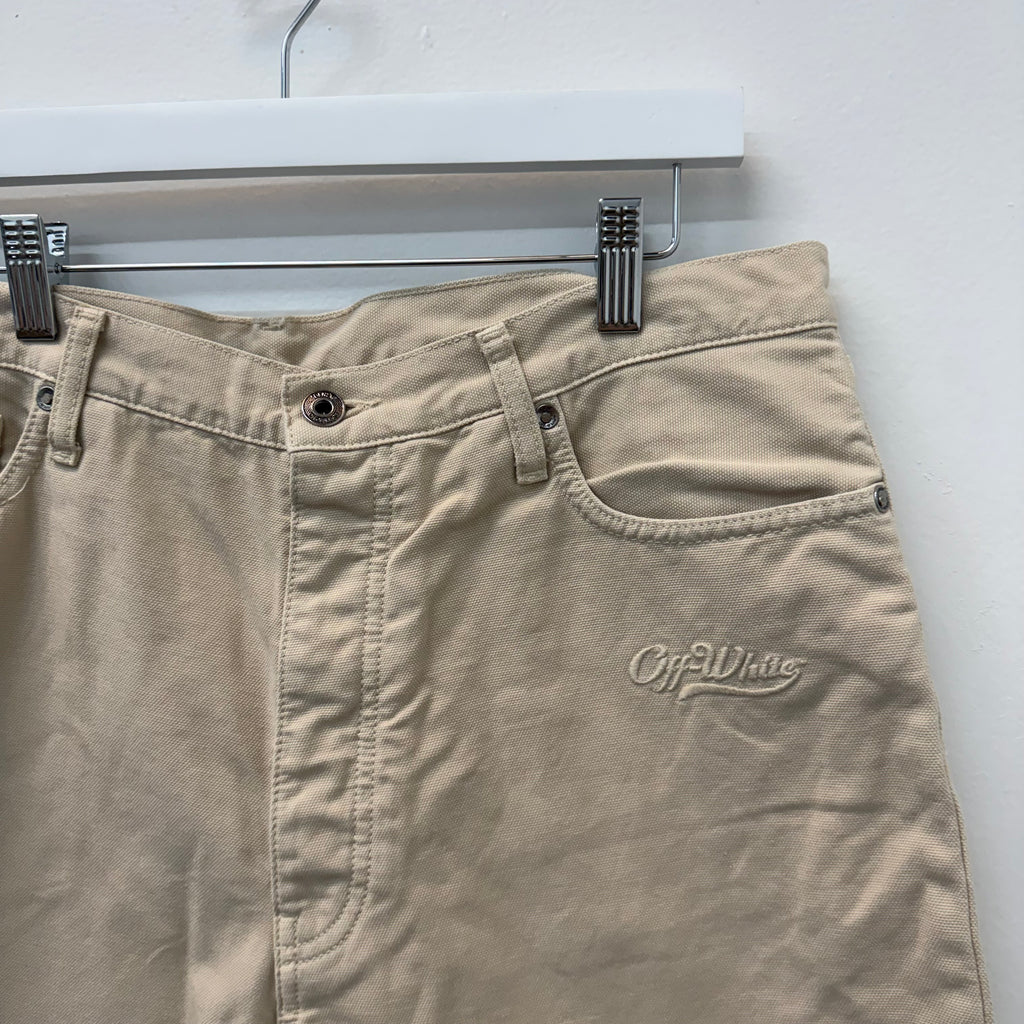 Off White Wave Canvas Shorts Beige - Size L