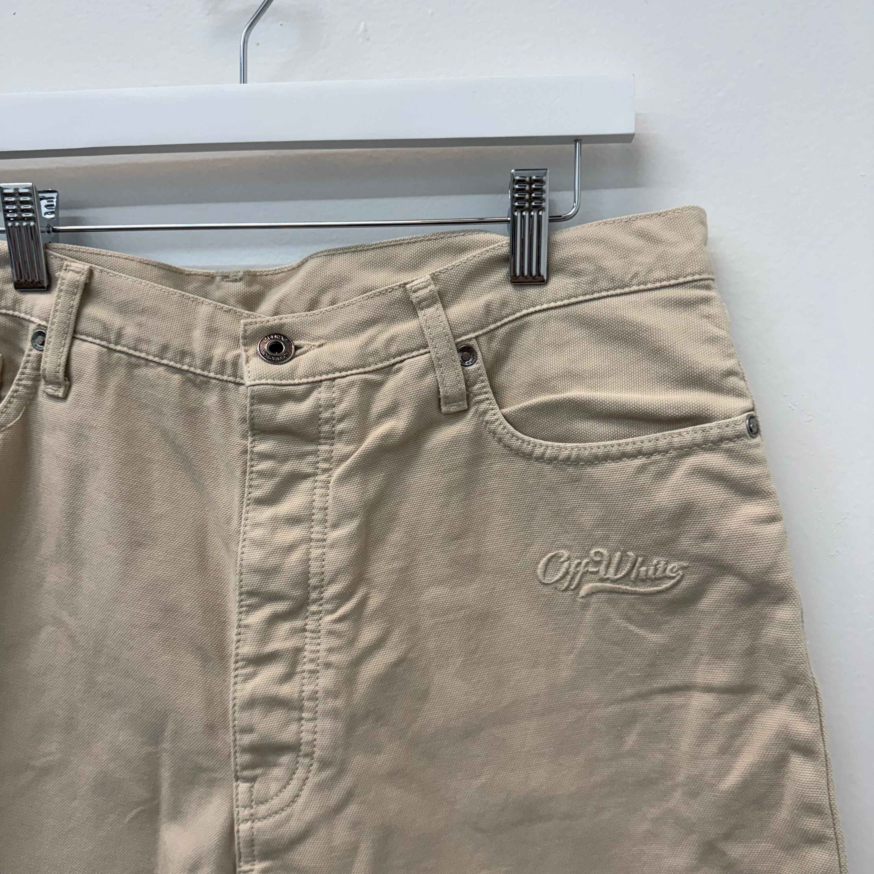 Off White Wave Canvas Shorts Beige - Size L