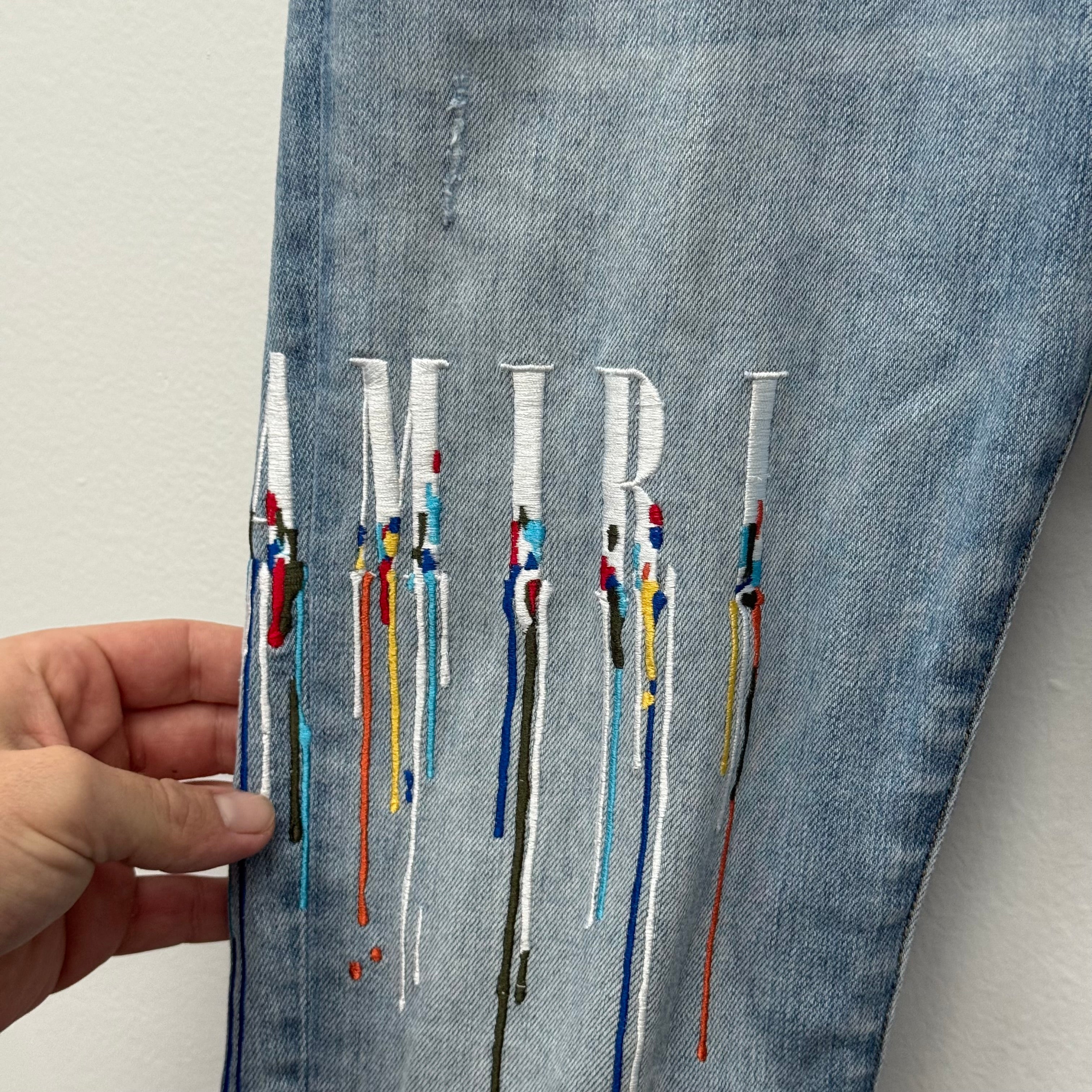 Amiri Paint Drip Logo Denim Jeans - Size 31