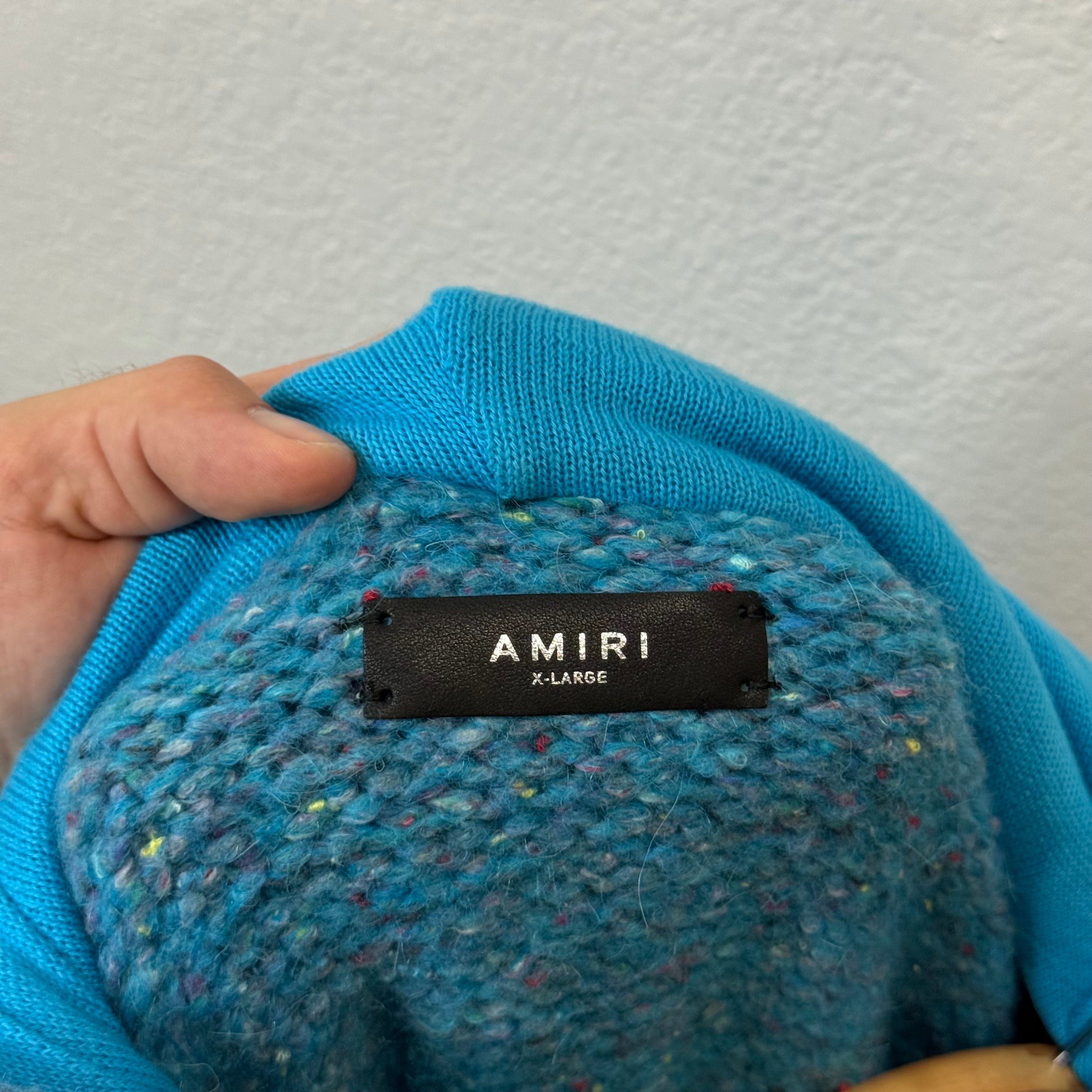 Amiri Embroidery Knit Blue Hoodie - Size XL