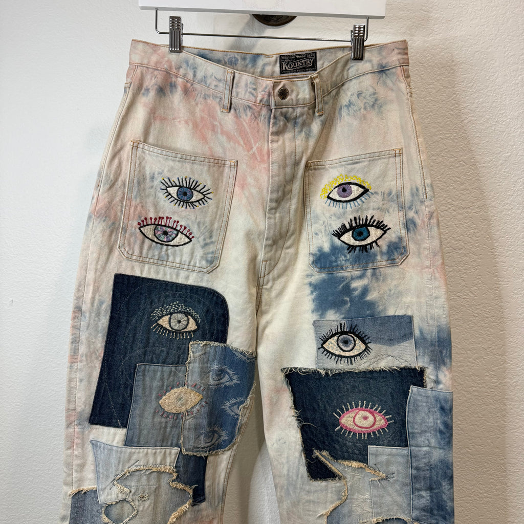Kapital 14oz Tie-Dye Baggy Eye Patchwork Denim - Size 36