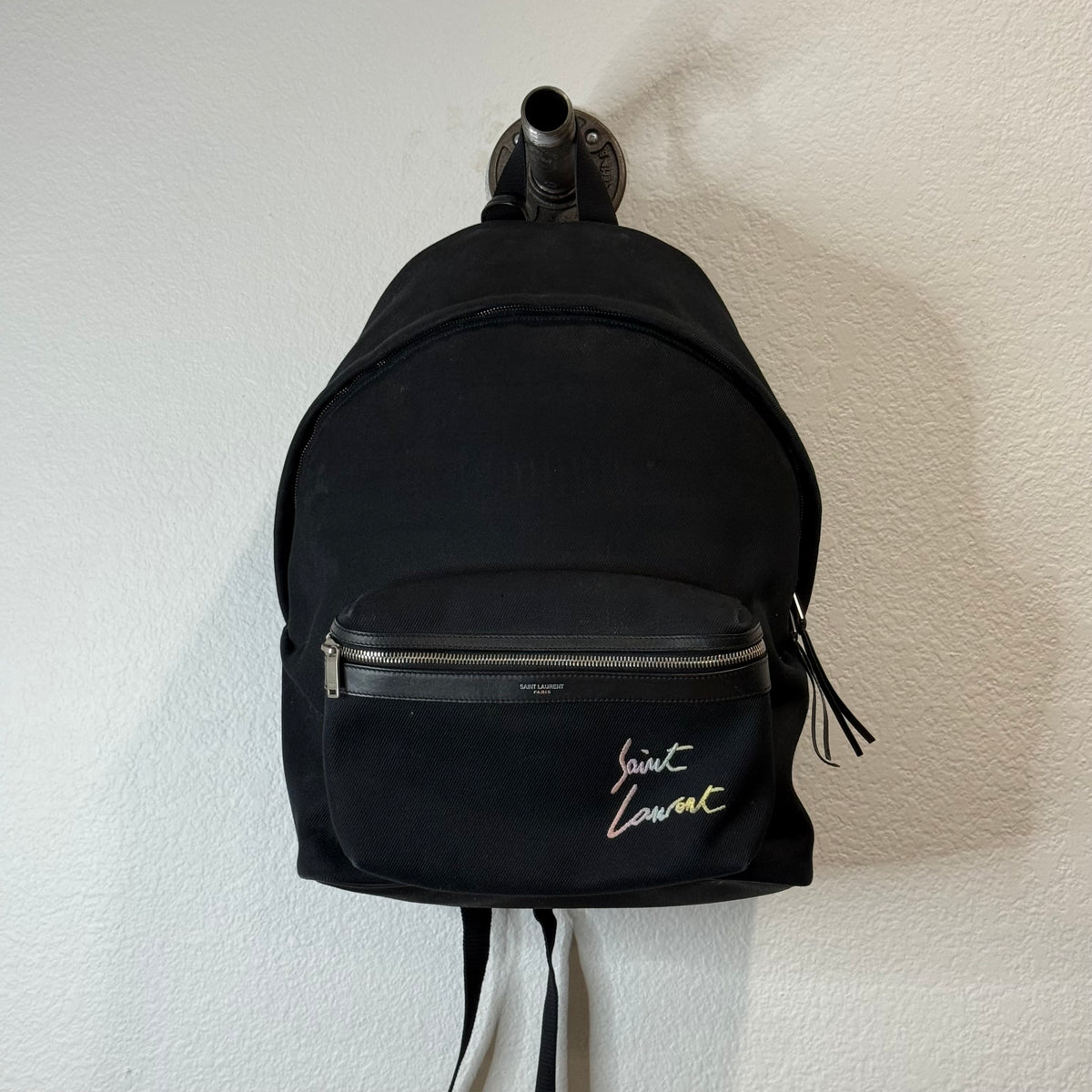 Saint Laurent Paris YSL Black Canvas Backpack