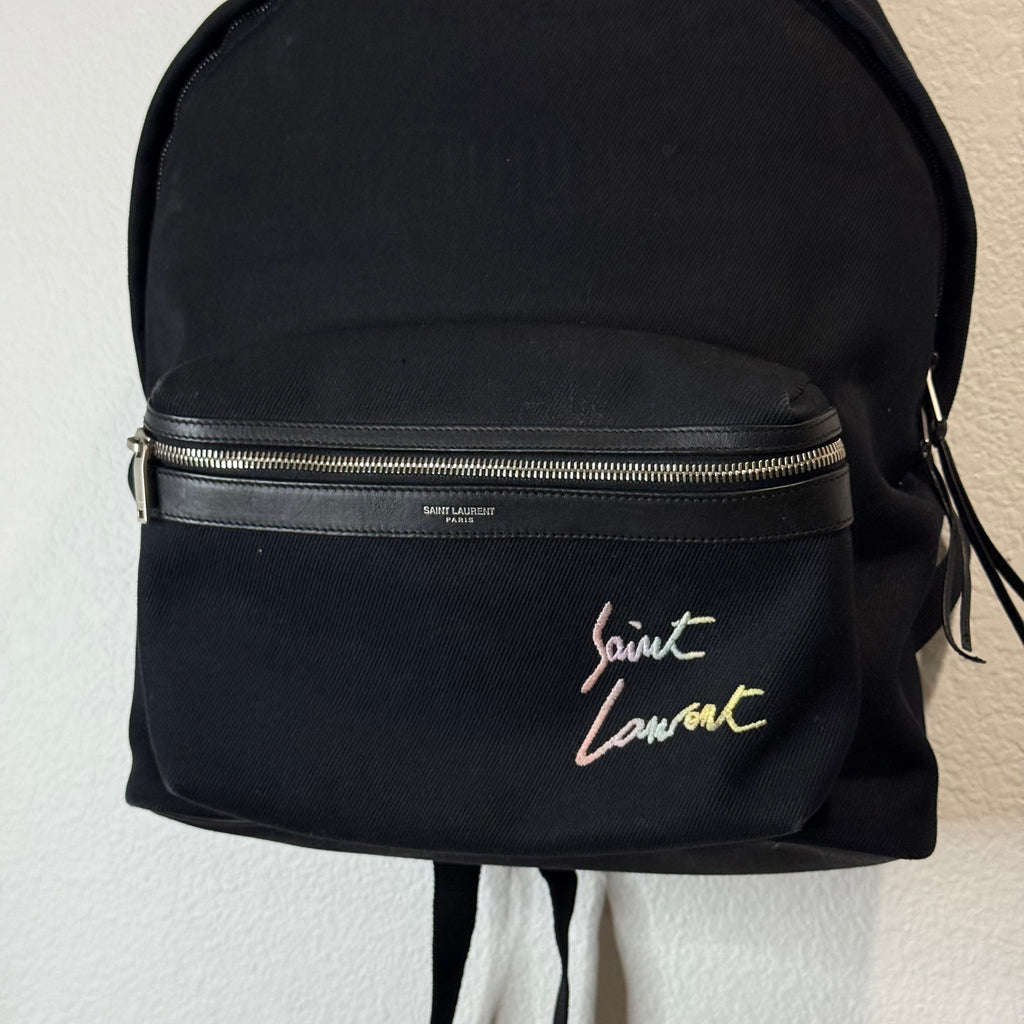 Saint Laurent Paris YSL Black Canvas Backpack
