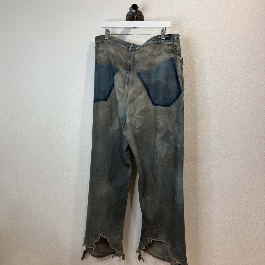 Balenciaga Mud Season Embroidered Reverse Pocket Denim Jeans - Size XL (36)