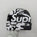 Supreme Big Logo Snow Camo Grey White Beanie