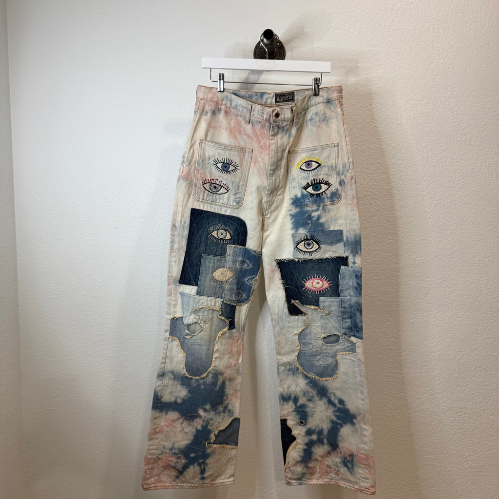 Kapital 14oz Tie-Dye Baggy Eye Patchwork Denim - Size 36