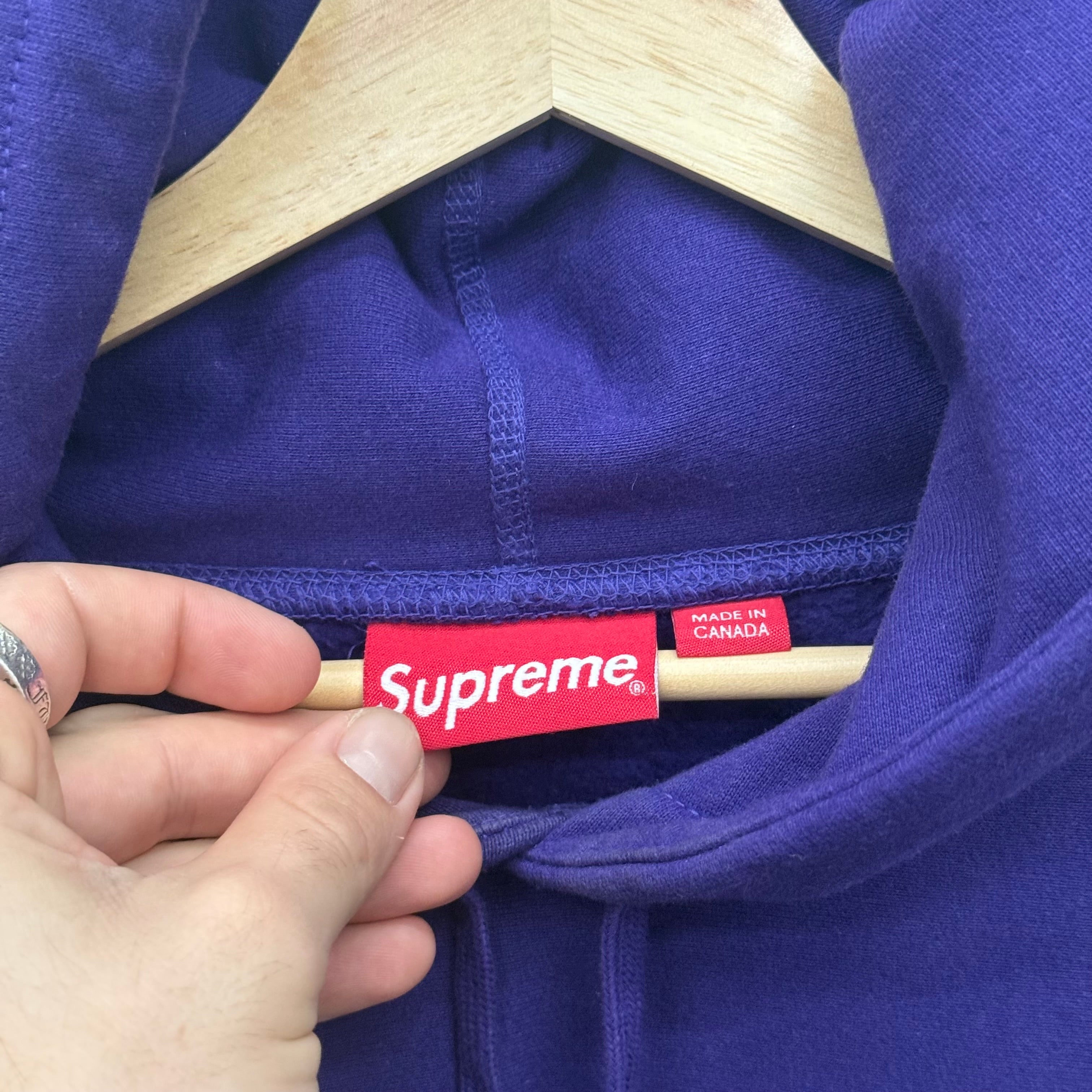 Supreme Purple Vertical Text Hoodie - Size XL