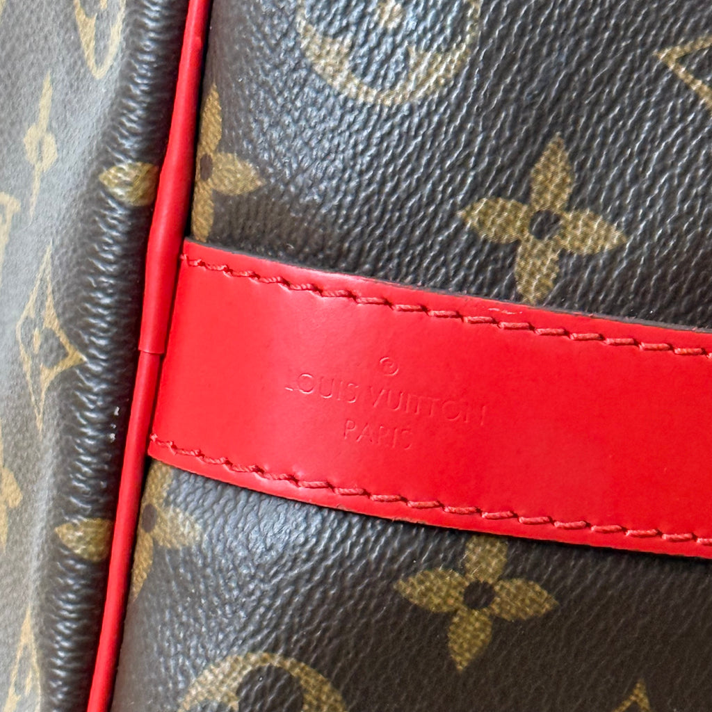 Louis Vuitton Monogram Keepall Bandouliere Weekender Duffle Bag 50 Red