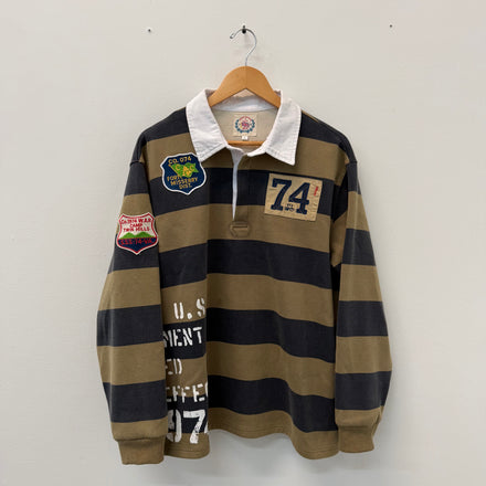 74 is War Striped Rugby Polo Shirt - Size L