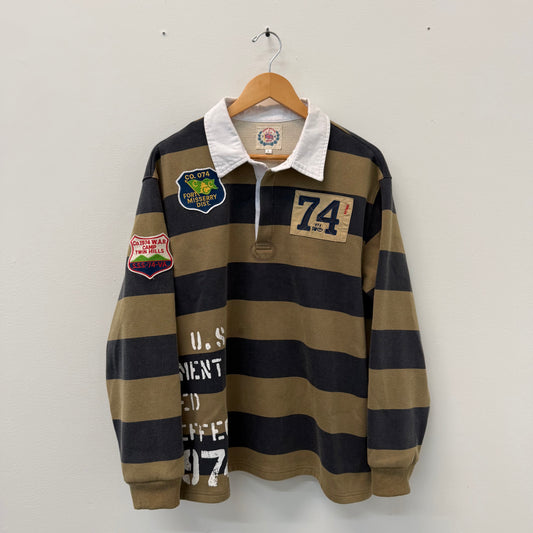 74 is War Striped Rugby Polo Shirt - Size L