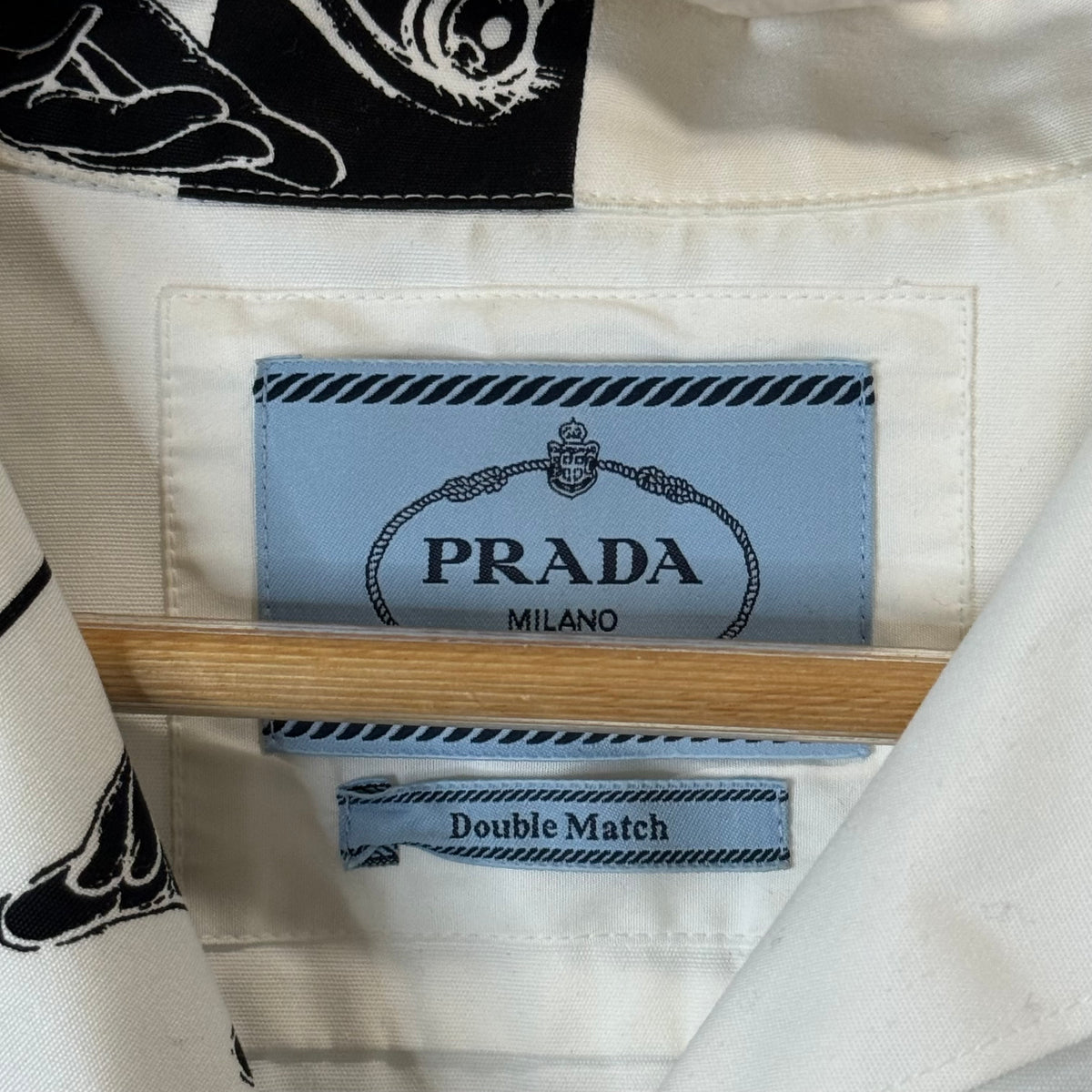 Prada Split Button Up Shirt White Flames - Size L