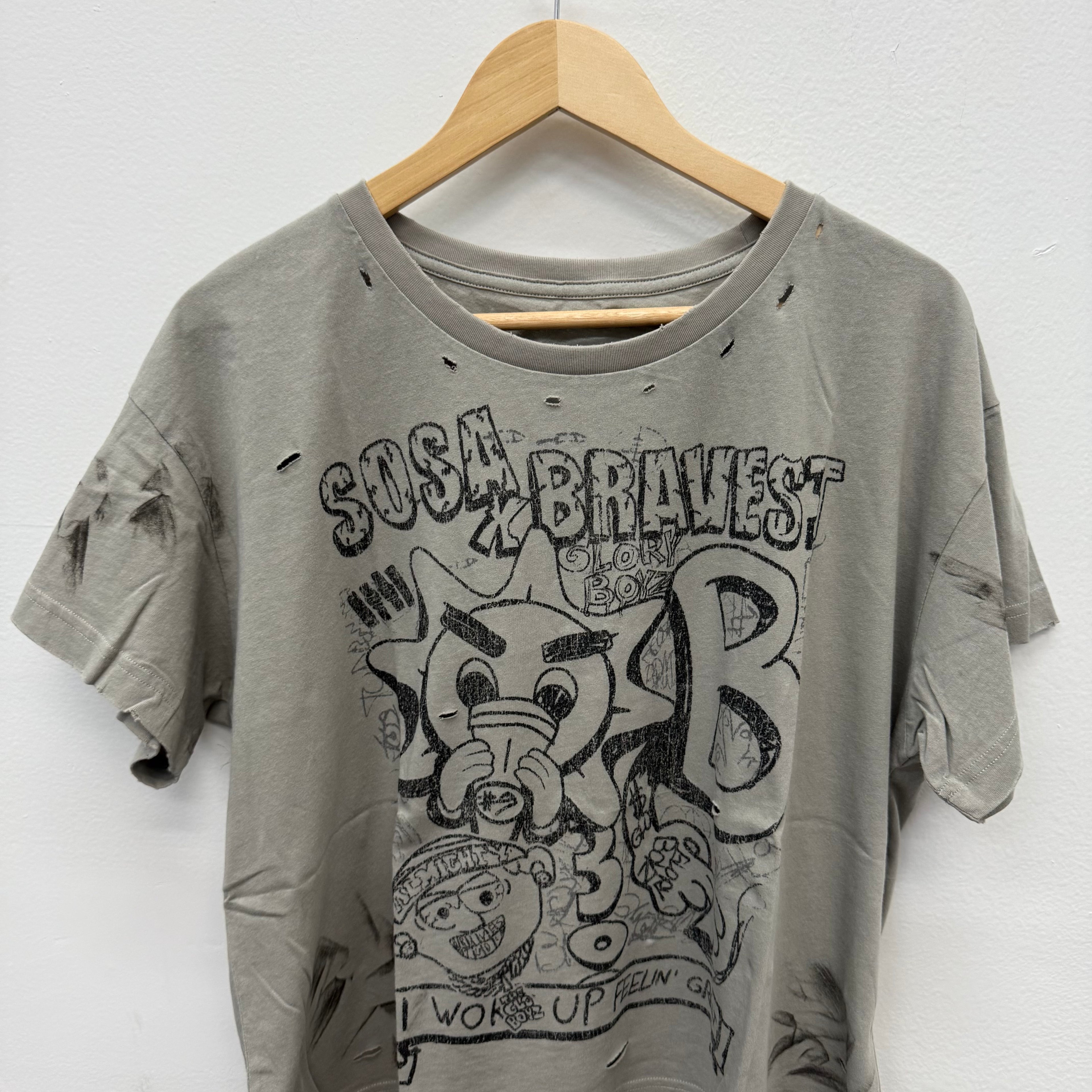 Bravest Studios Sosa Distressed Cropped Shirt Grey