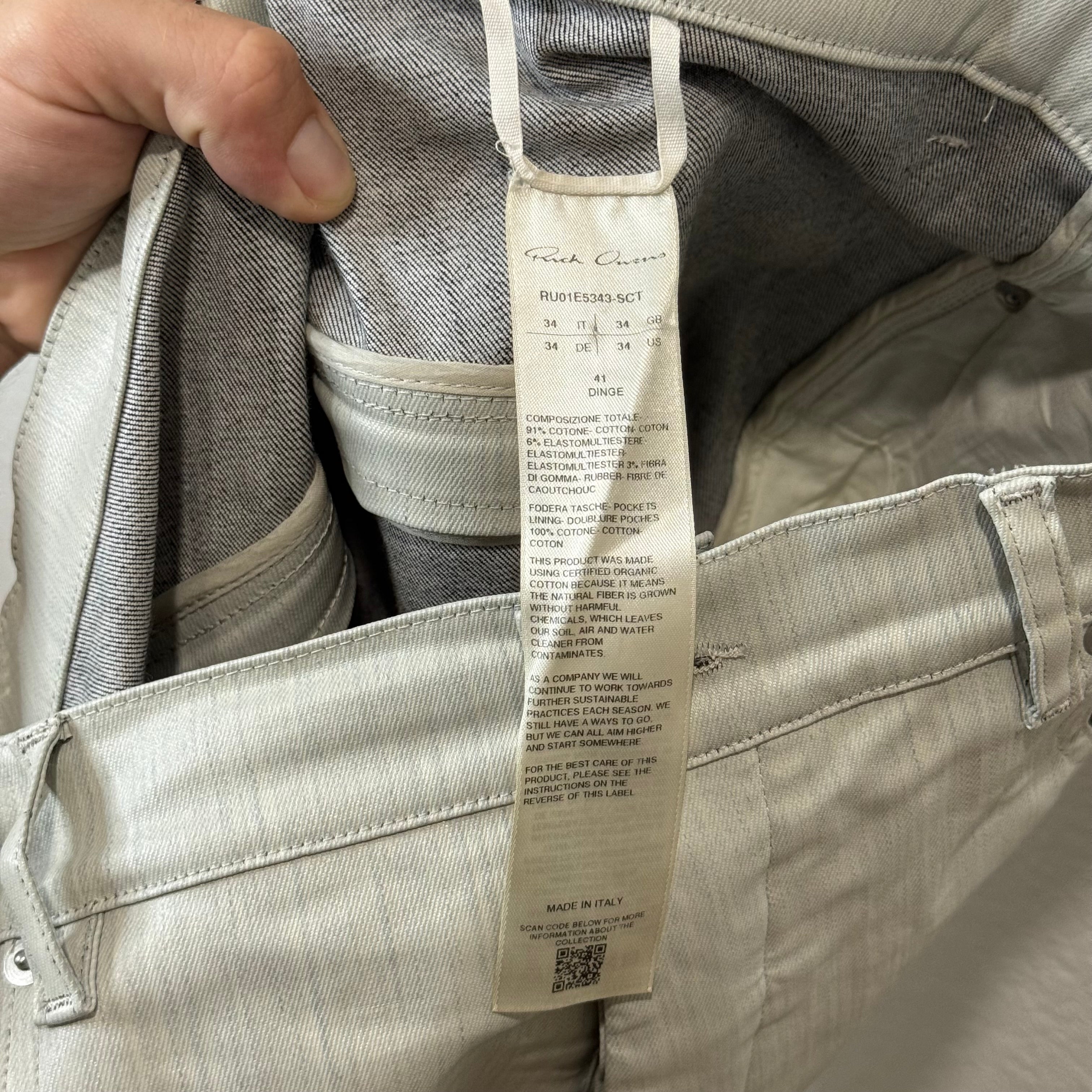 Rick Owens Bolan Banana Cut White Waxed - Size 34