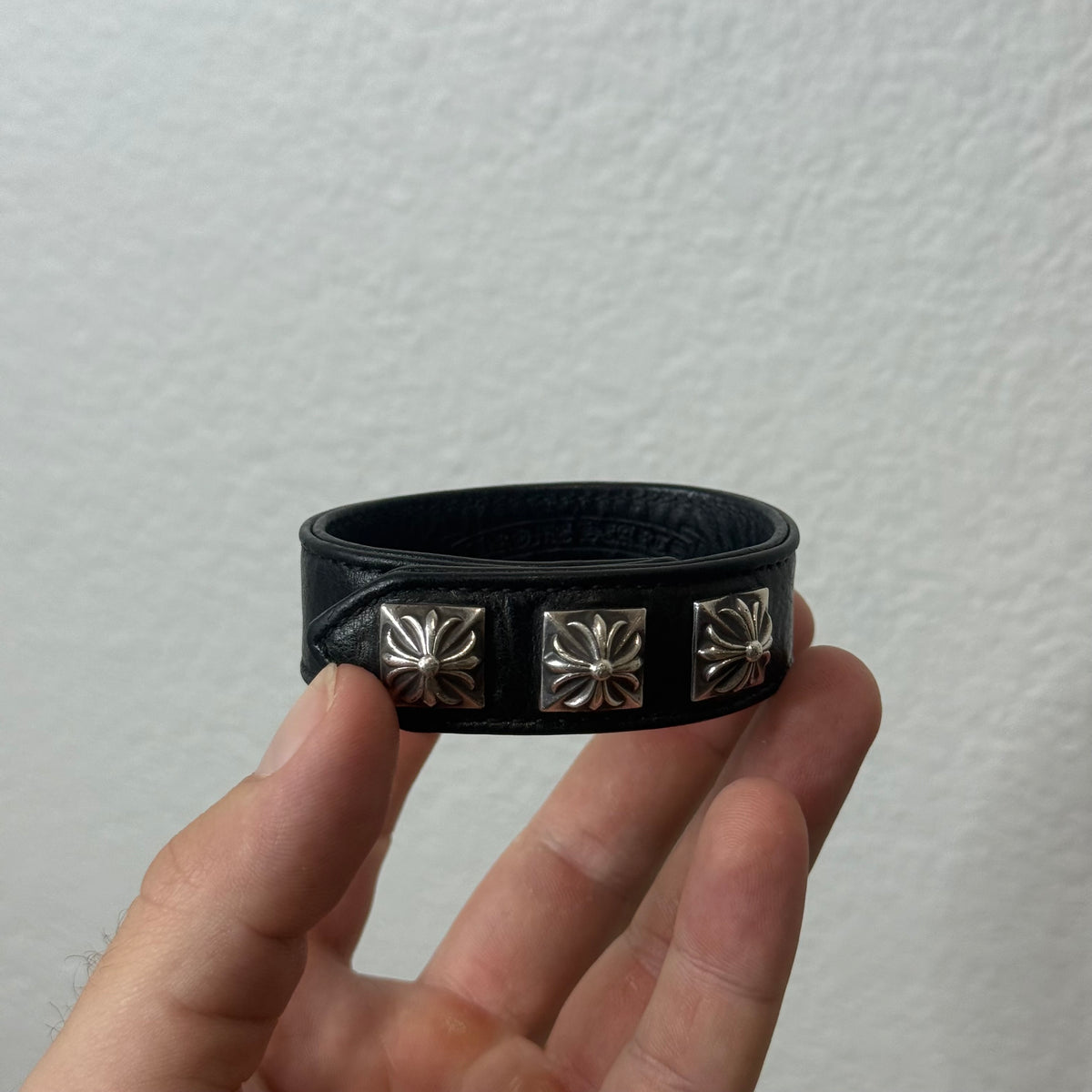 Chrome Hearts Triple Pyramid Leather Bracelet