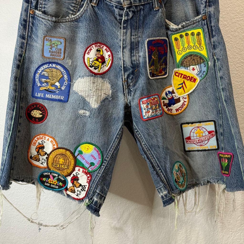 Better With Age Patch Work Denim Shorts - Size 36