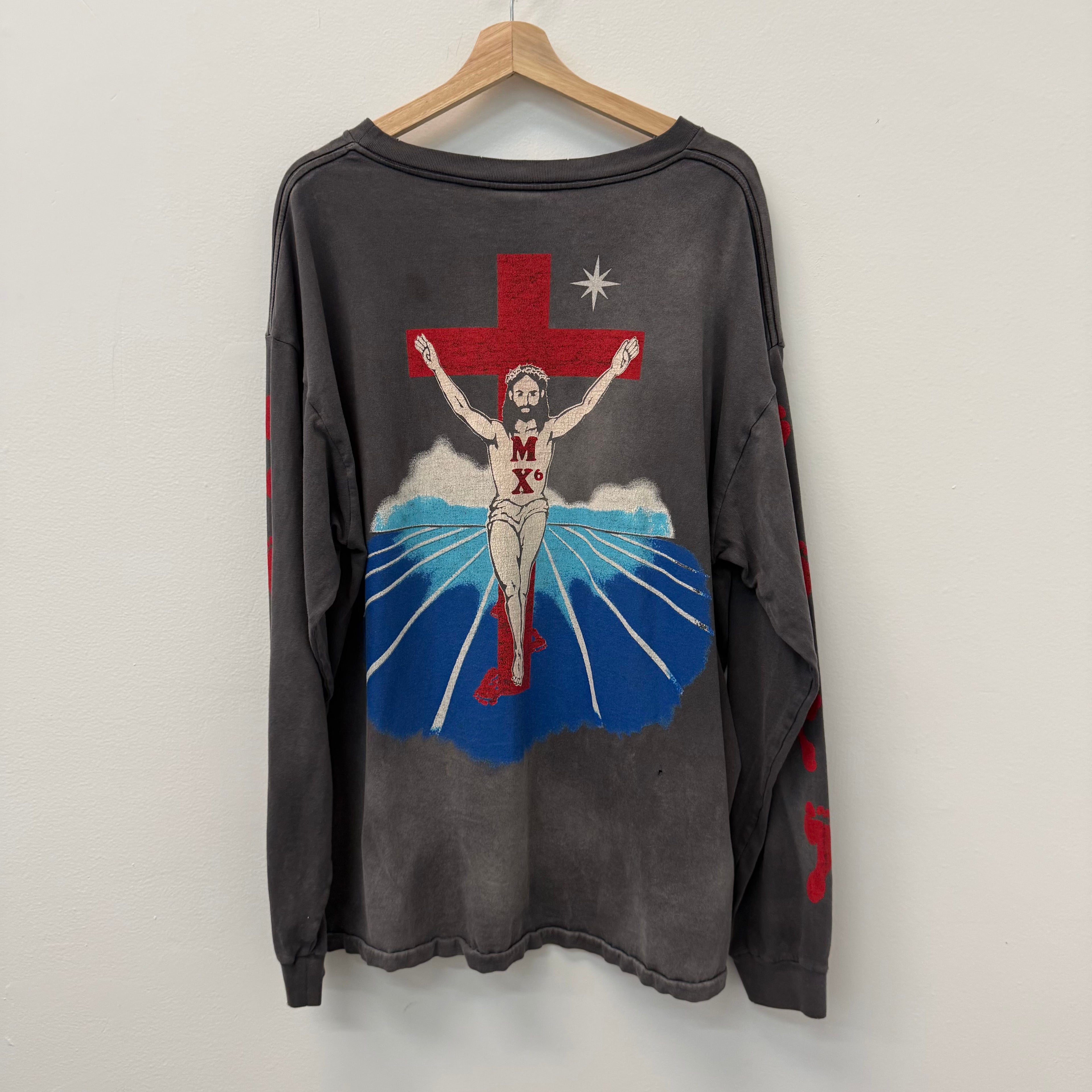 Saint Michael Footprint Jesus Longsleeve T-Shirt - Size XXL