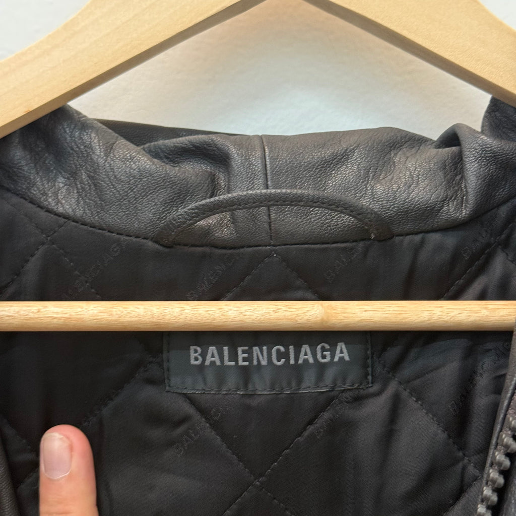 Balenciaga Sporty B Leather Taxi Blouson Hooded Jacket - Size 44 (L)