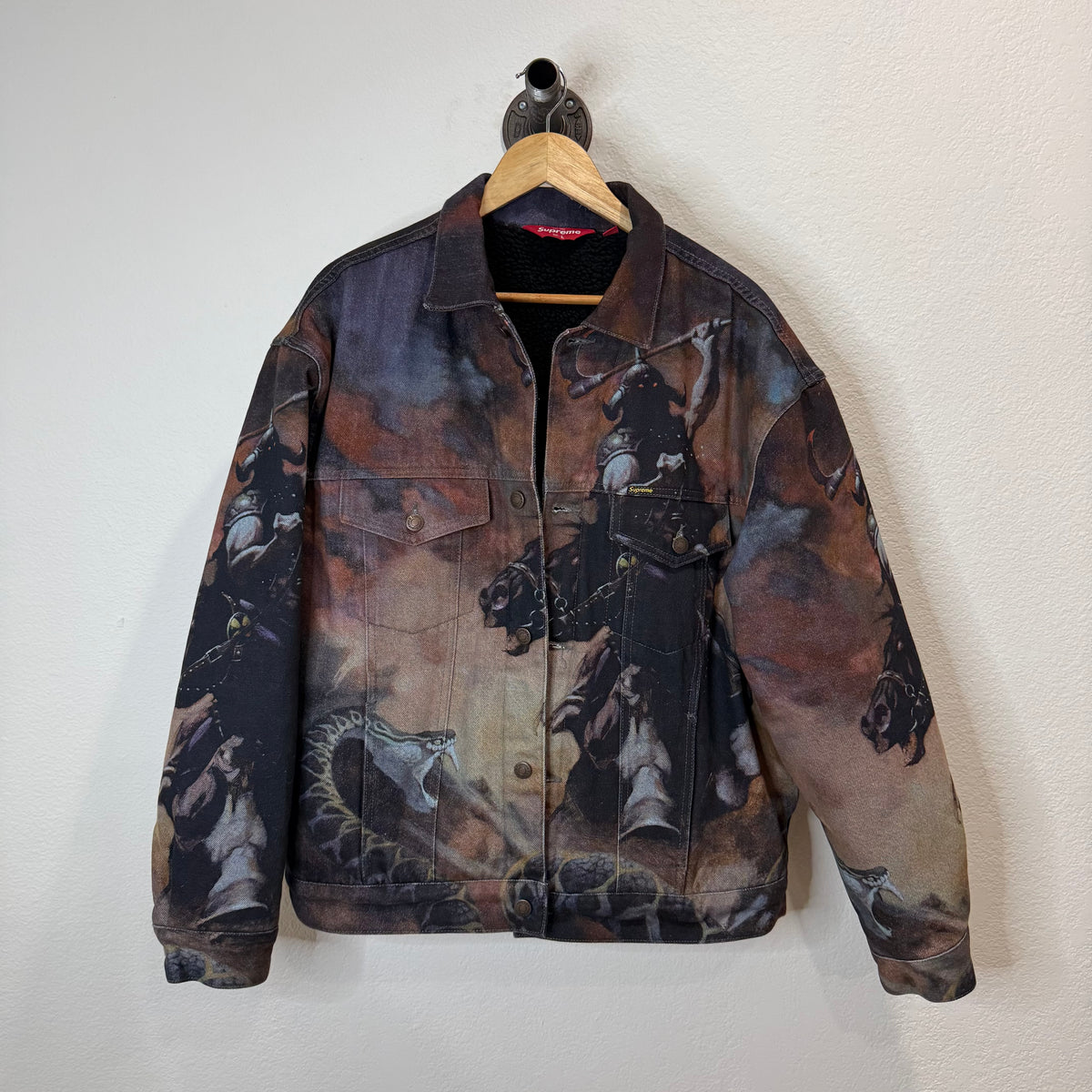 Supreme Frank Frazetta Faux Shearling Lined Button Jacket - Size L