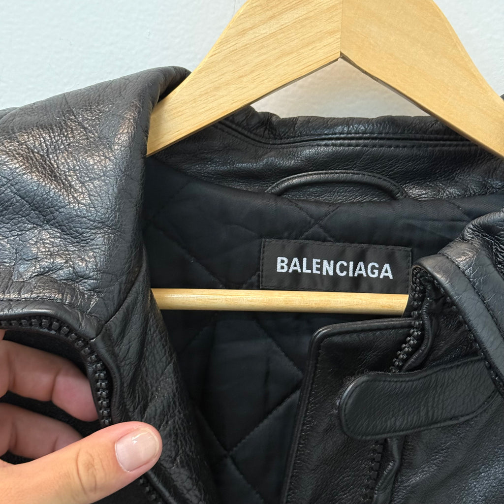 Balenciaga FW19 Contrast Moto Buffalo Leather Jacket - Size 48 (M)