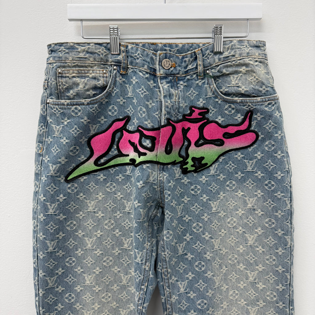 Louis Vuitton Graffiti Virgil Baggy Indigo Denim Jeans - Size 32