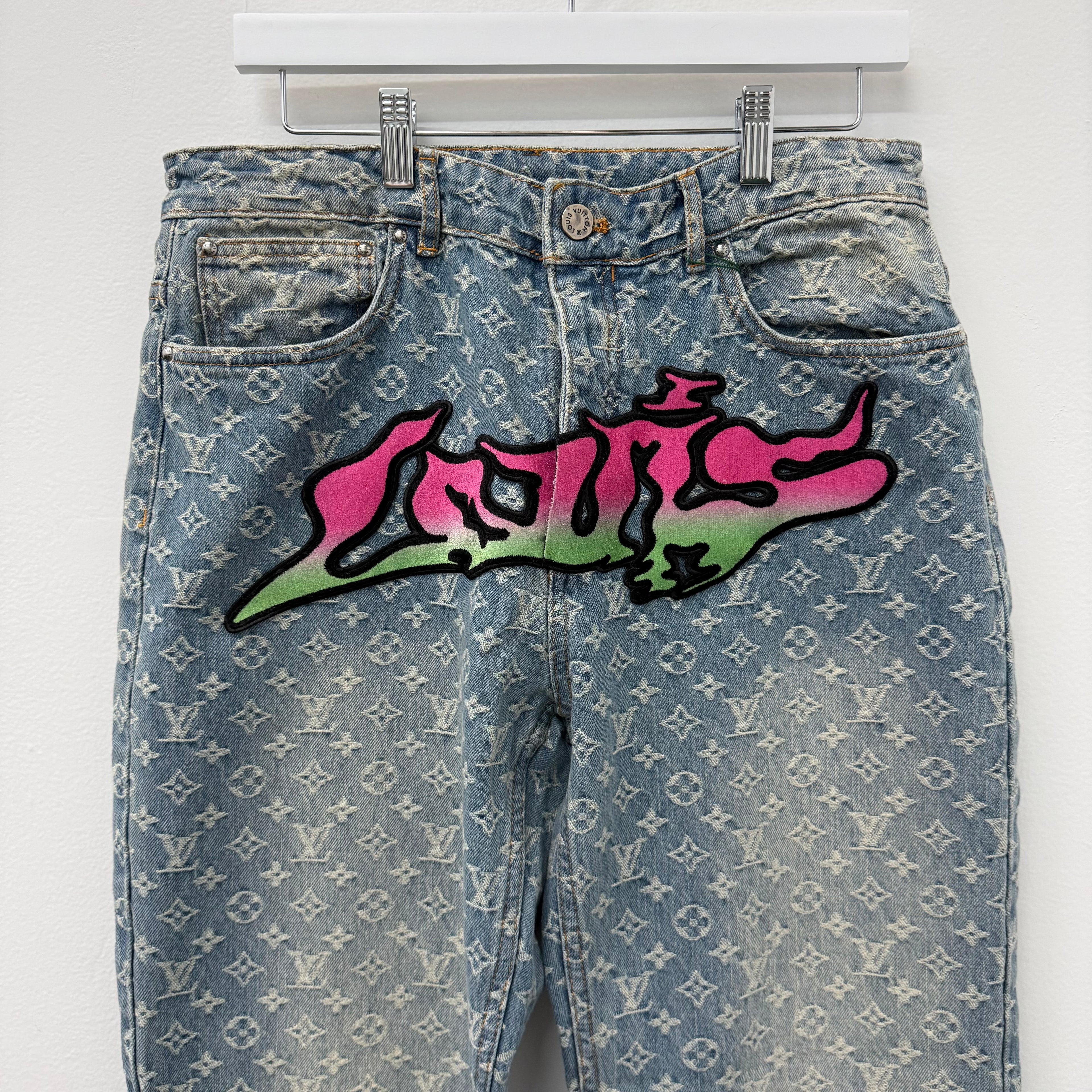 Louis Vuitton Graffiti Virgil Baggy Indigo Denim Jeans - Size 32