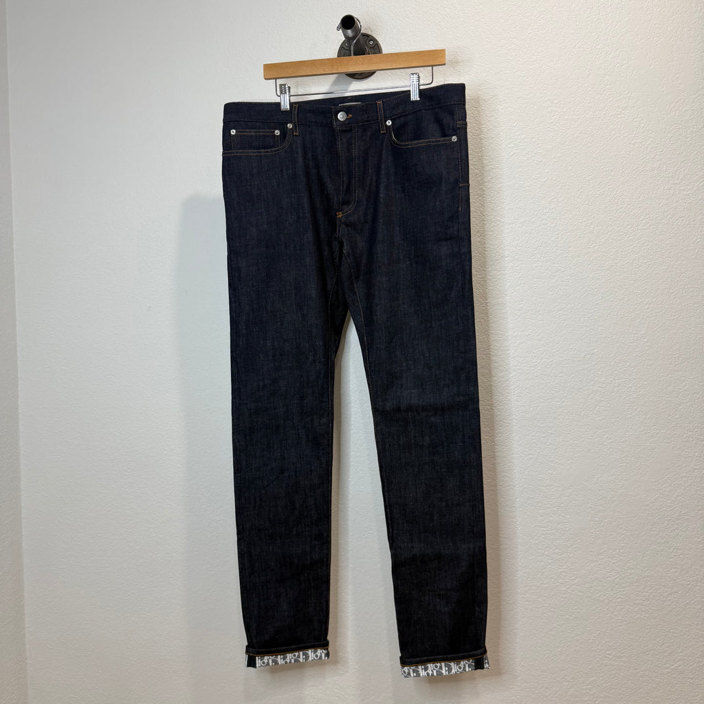 Dior Oblique Cuff Print Denim Jeans - Size 36
