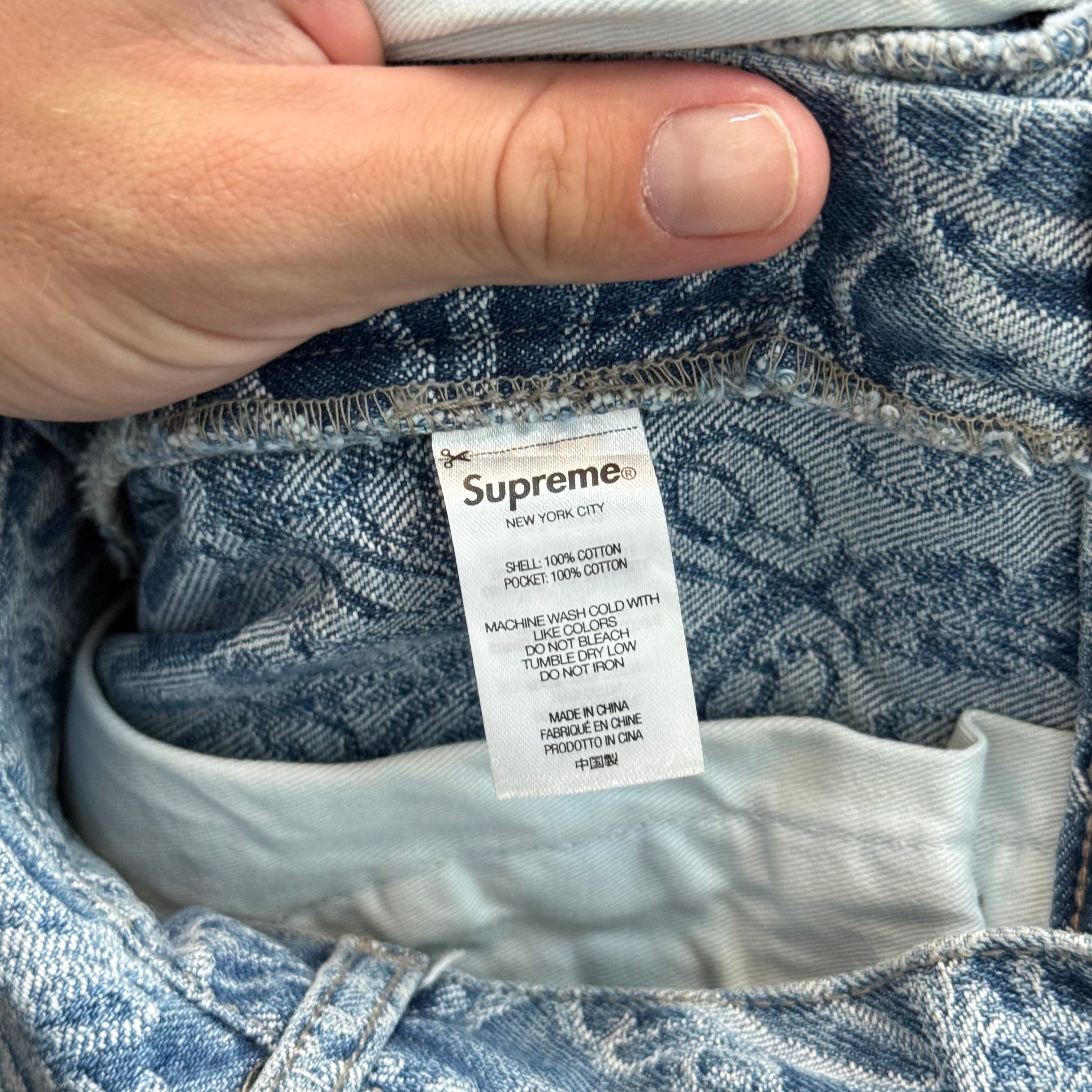 Supreme Script Jacquard Double Knee Denim Jeans - Size 30