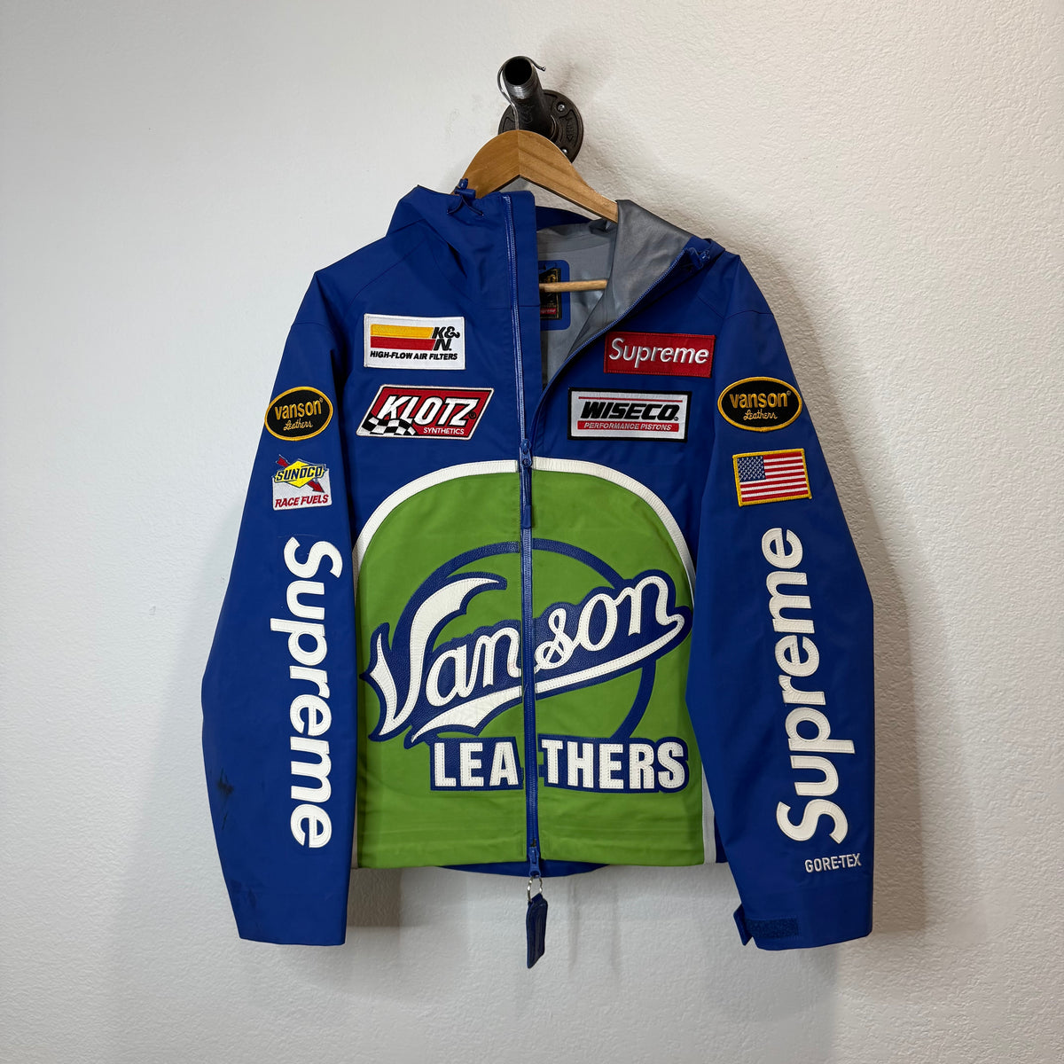 Supreme Vanson Leathers Gore-Tex Shell Jacket Green Blue - Size S