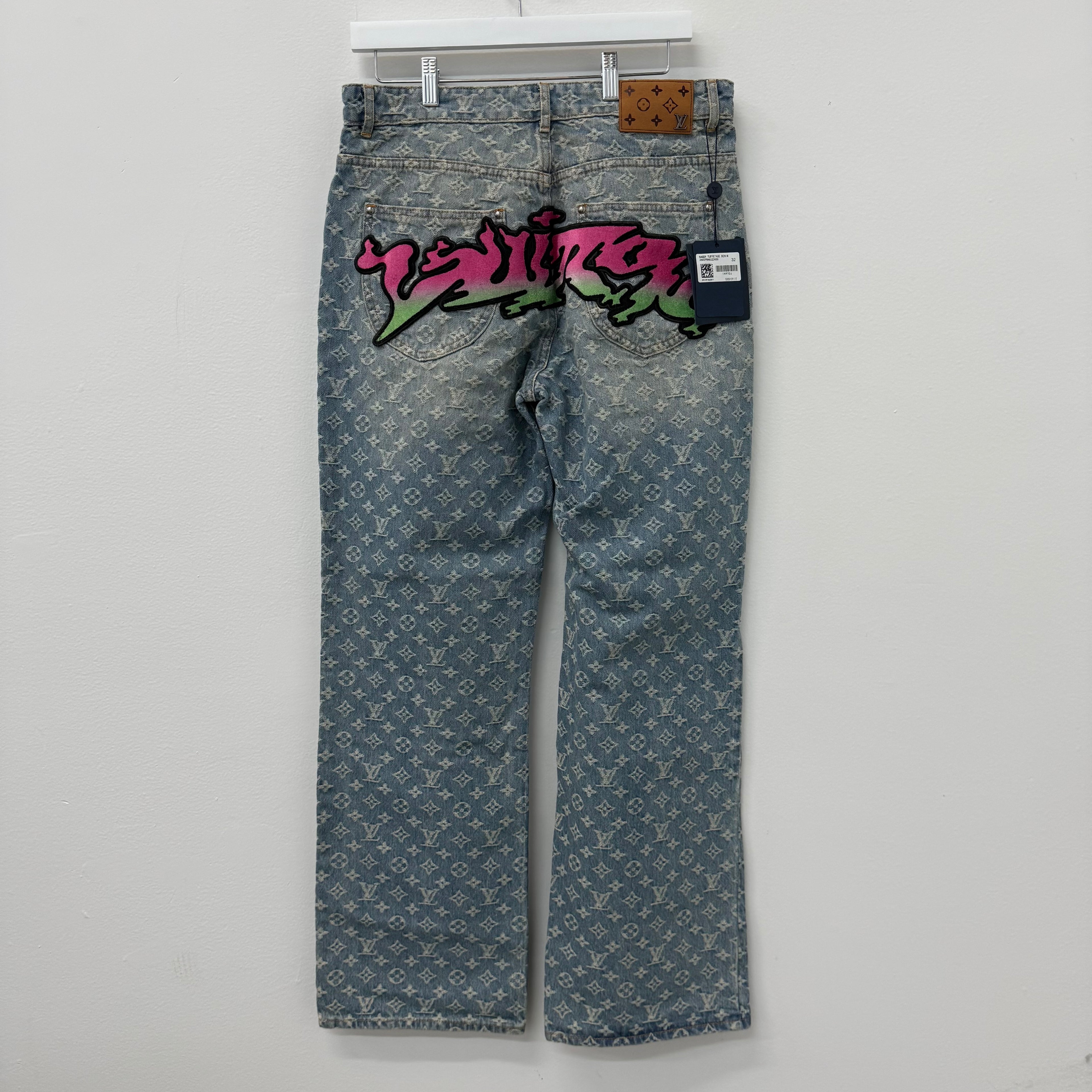 Louis Vuitton Graffiti Virgil Baggy Indigo Denim Jeans - Size 32