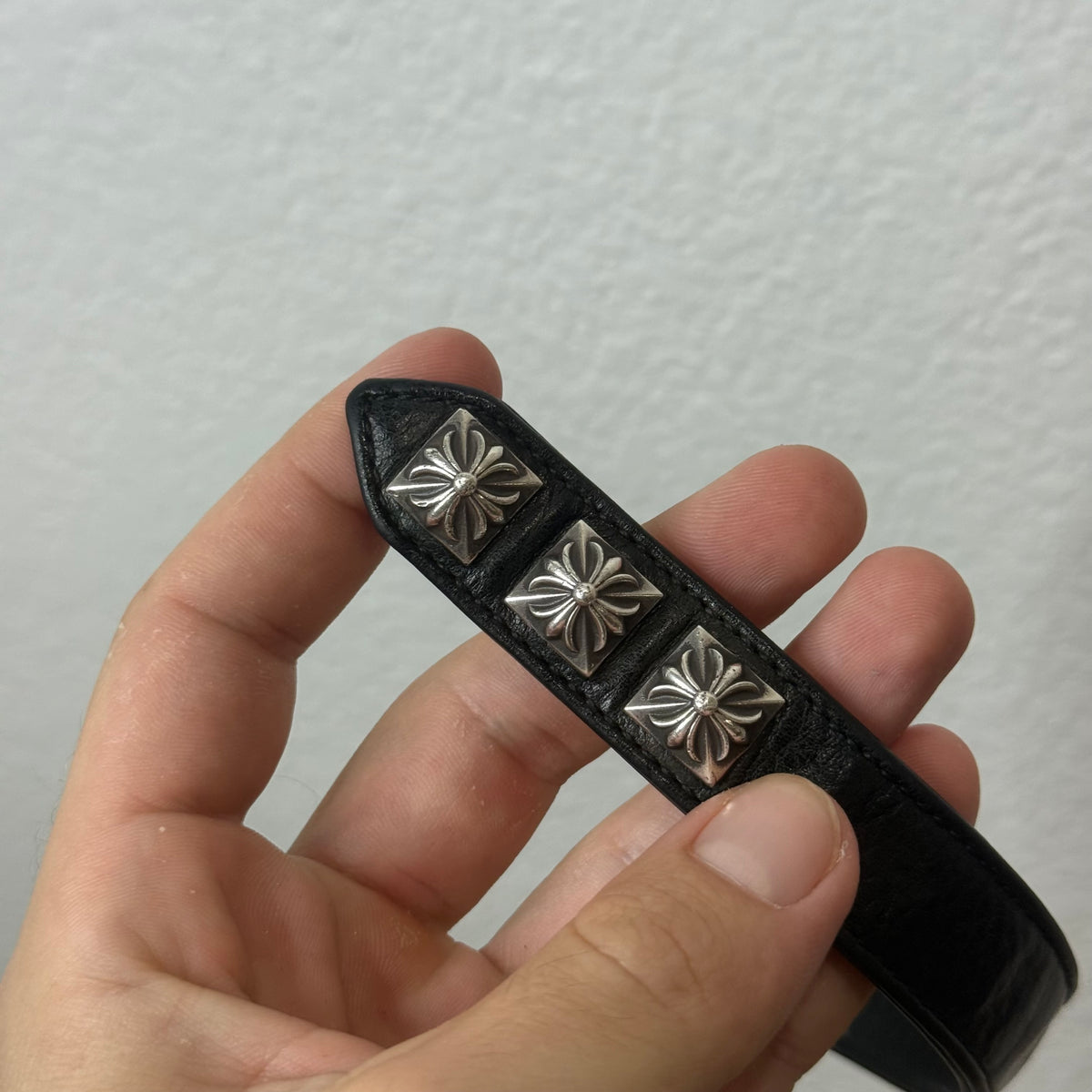 Chrome Hearts Triple Pyramid Leather Bracelet
