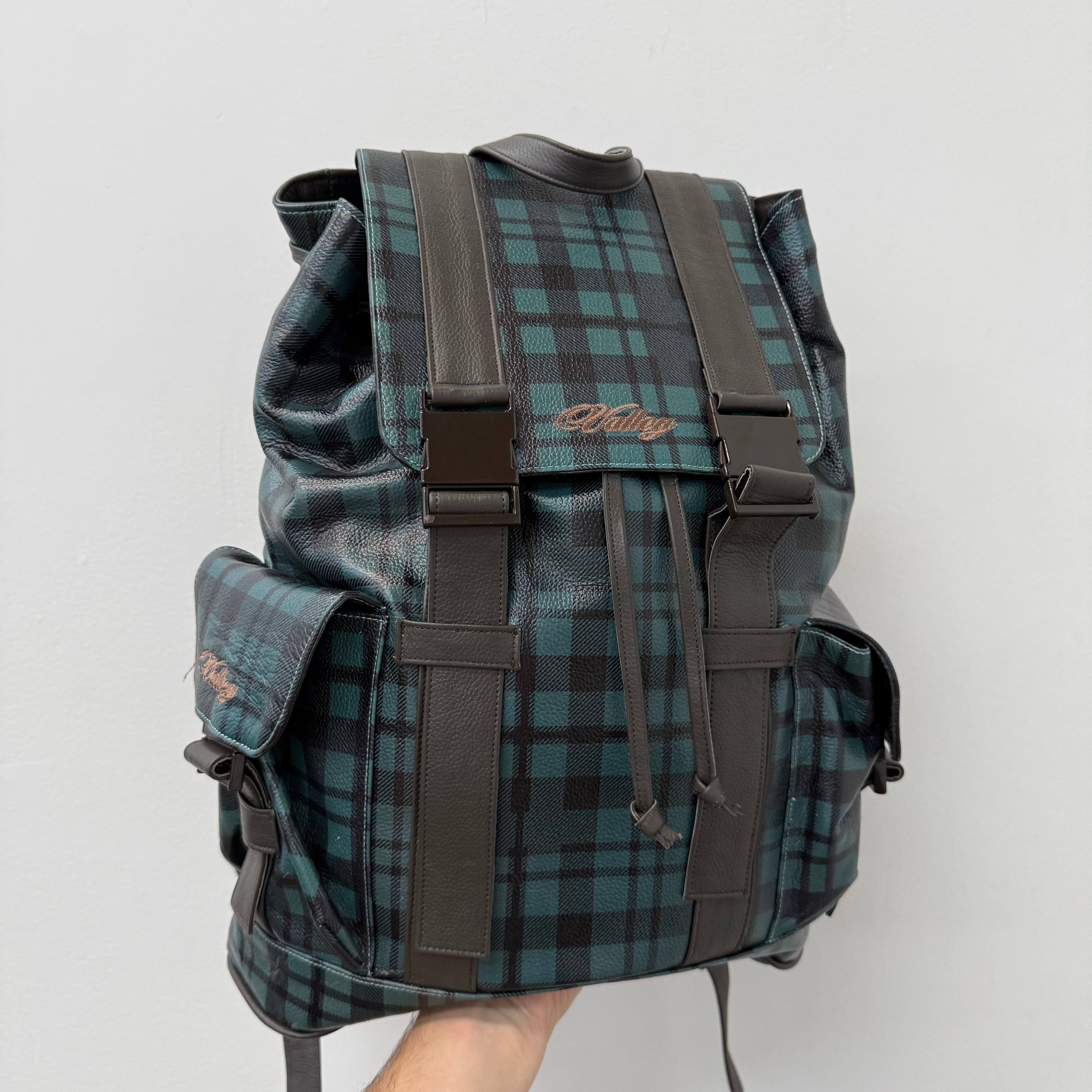 Vale Forever Green Plaid Leather Tactician Backpack