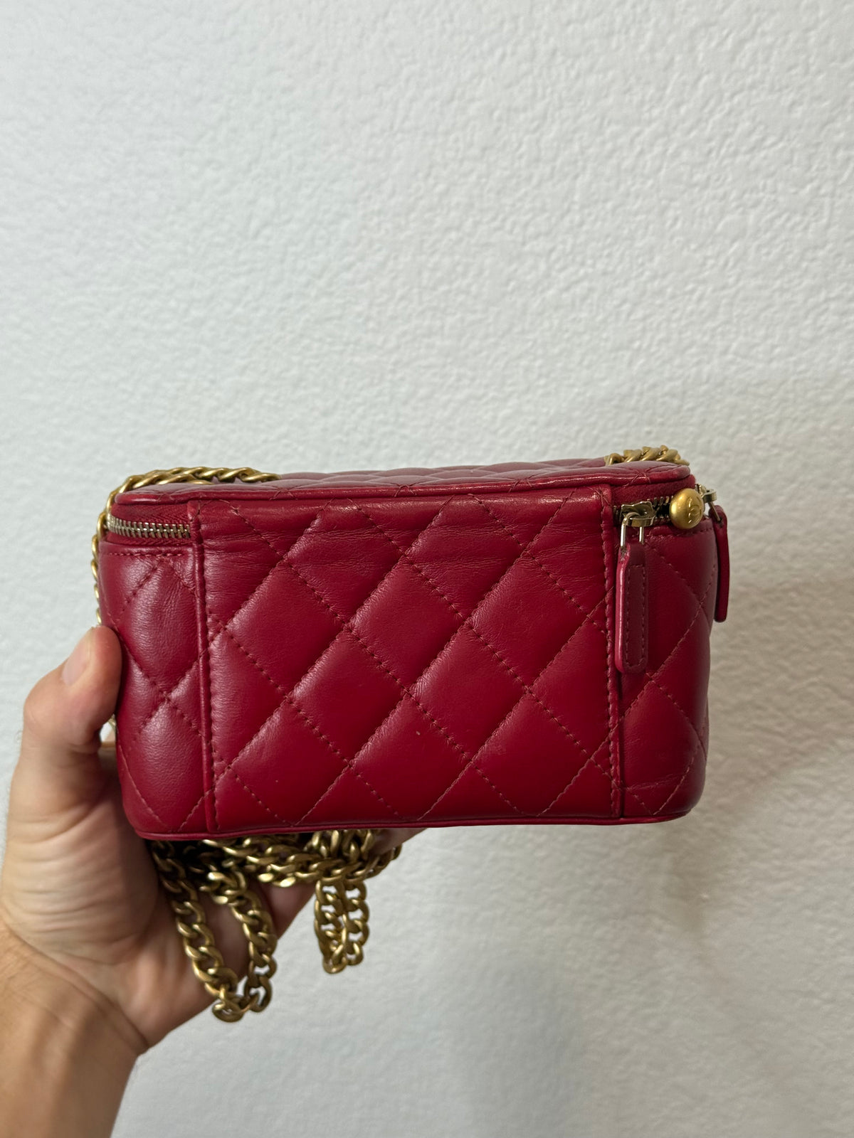Chanel Quilted Lamb Leather Vanity Side Bag Red