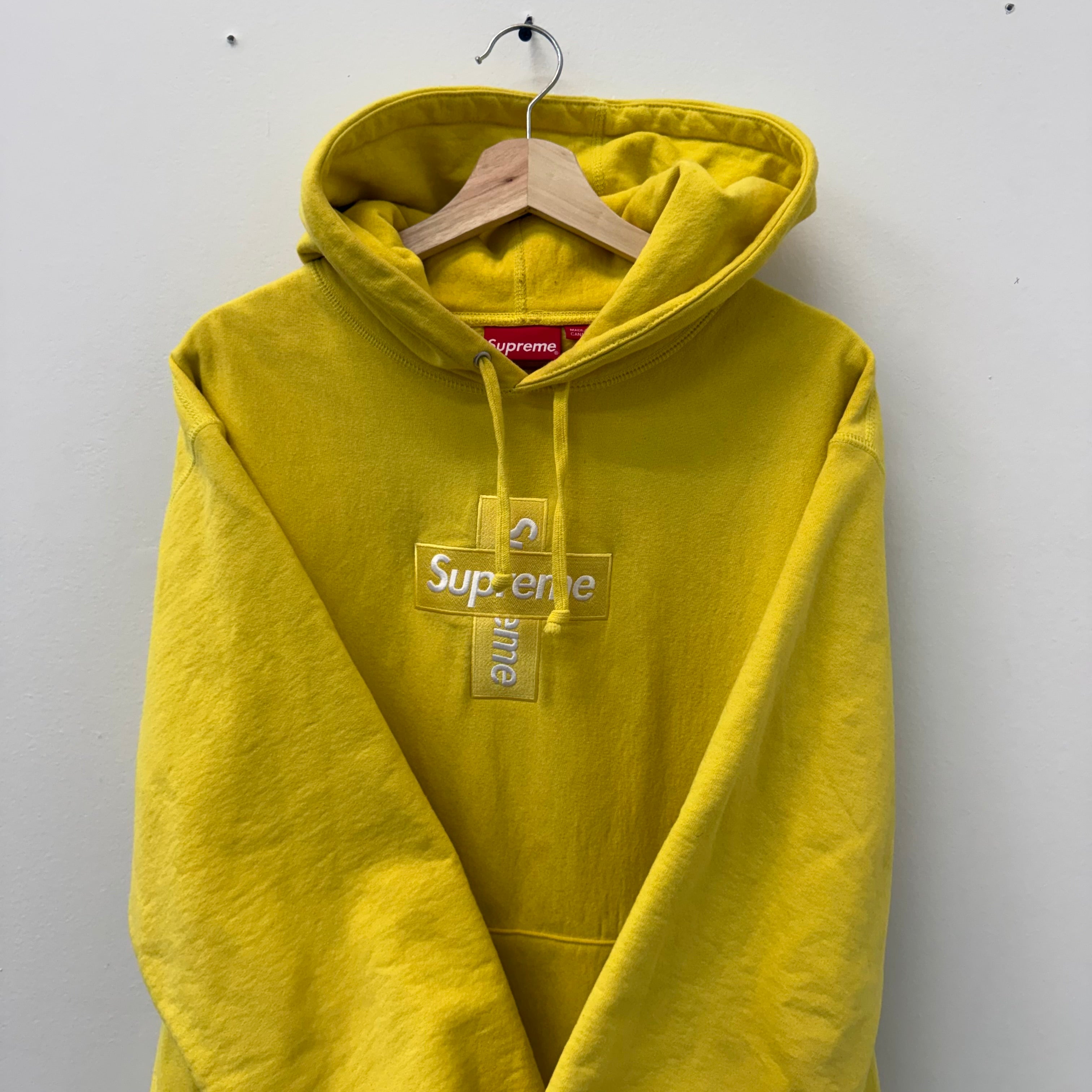Supreme Cross Box Logo Hooded Sweatshirt Yellow - Size M