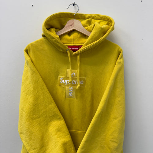 Supreme Cross Box Logo Hooded Sweatshirt Yellow - Size M