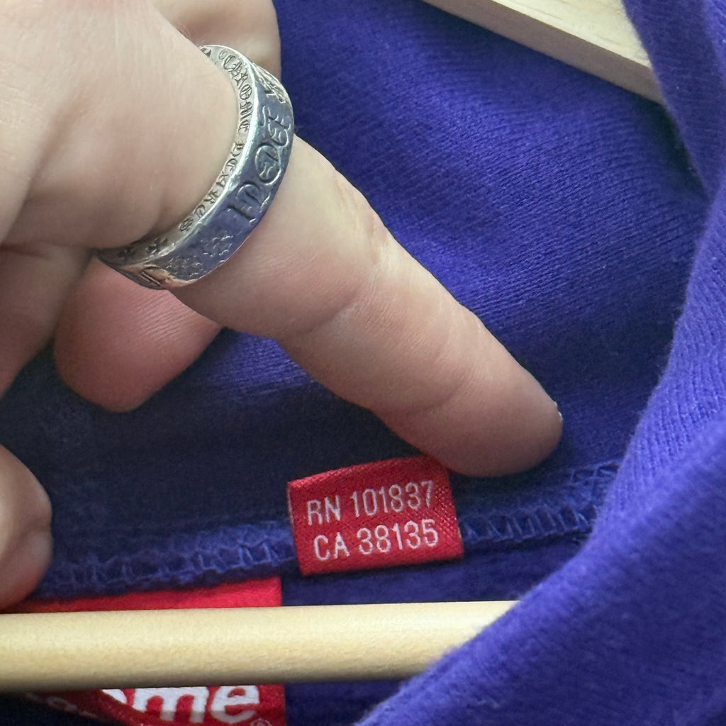 Supreme Purple Vertical Text Hoodie - Size XL