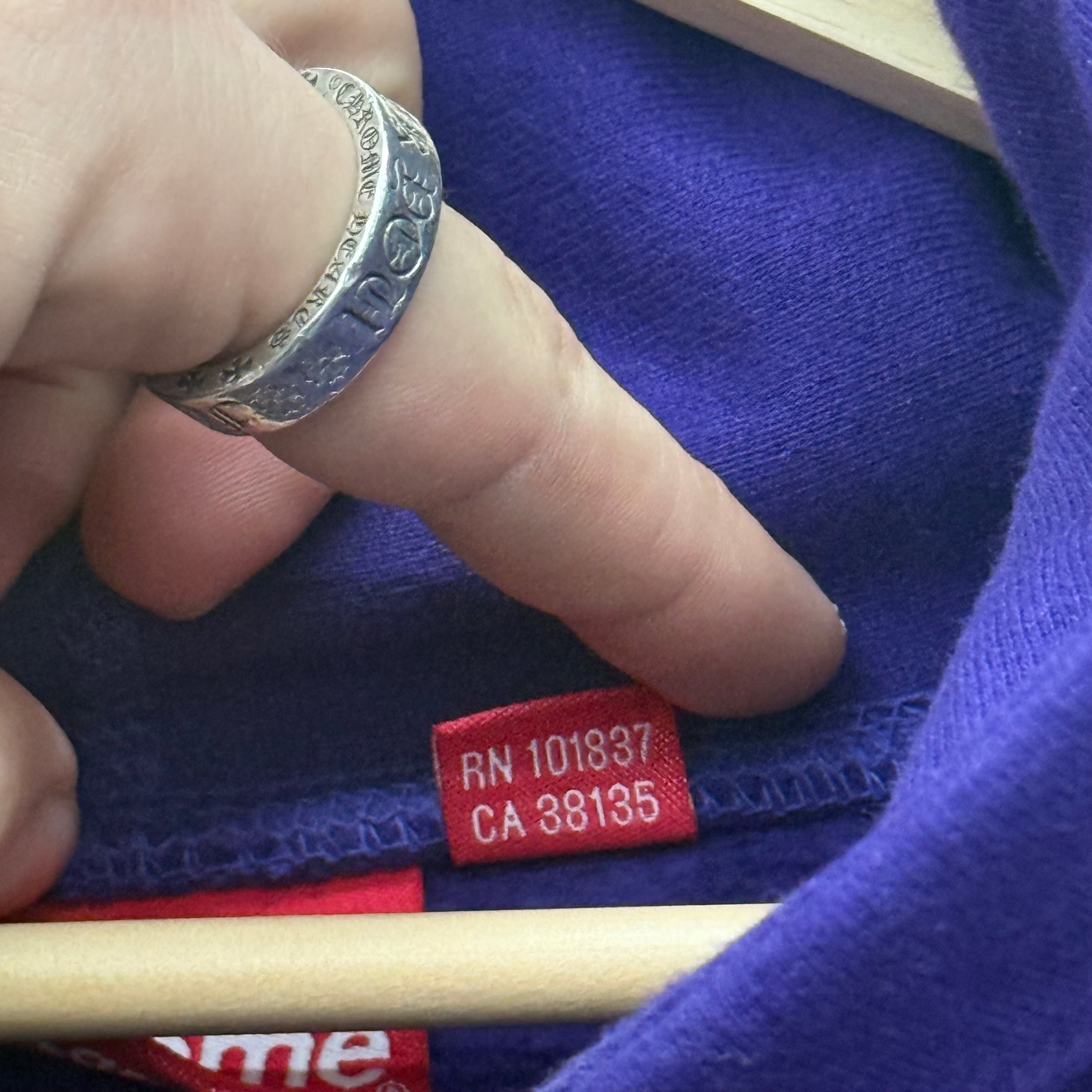 Supreme Purple Vertical Text Hoodie - Size XL