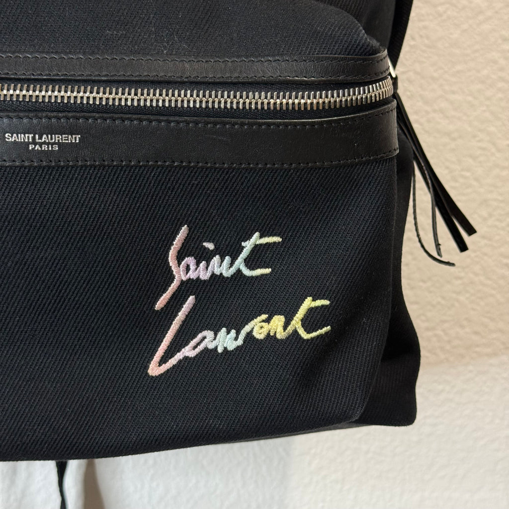 Saint Laurent Paris YSL Black Canvas Backpack