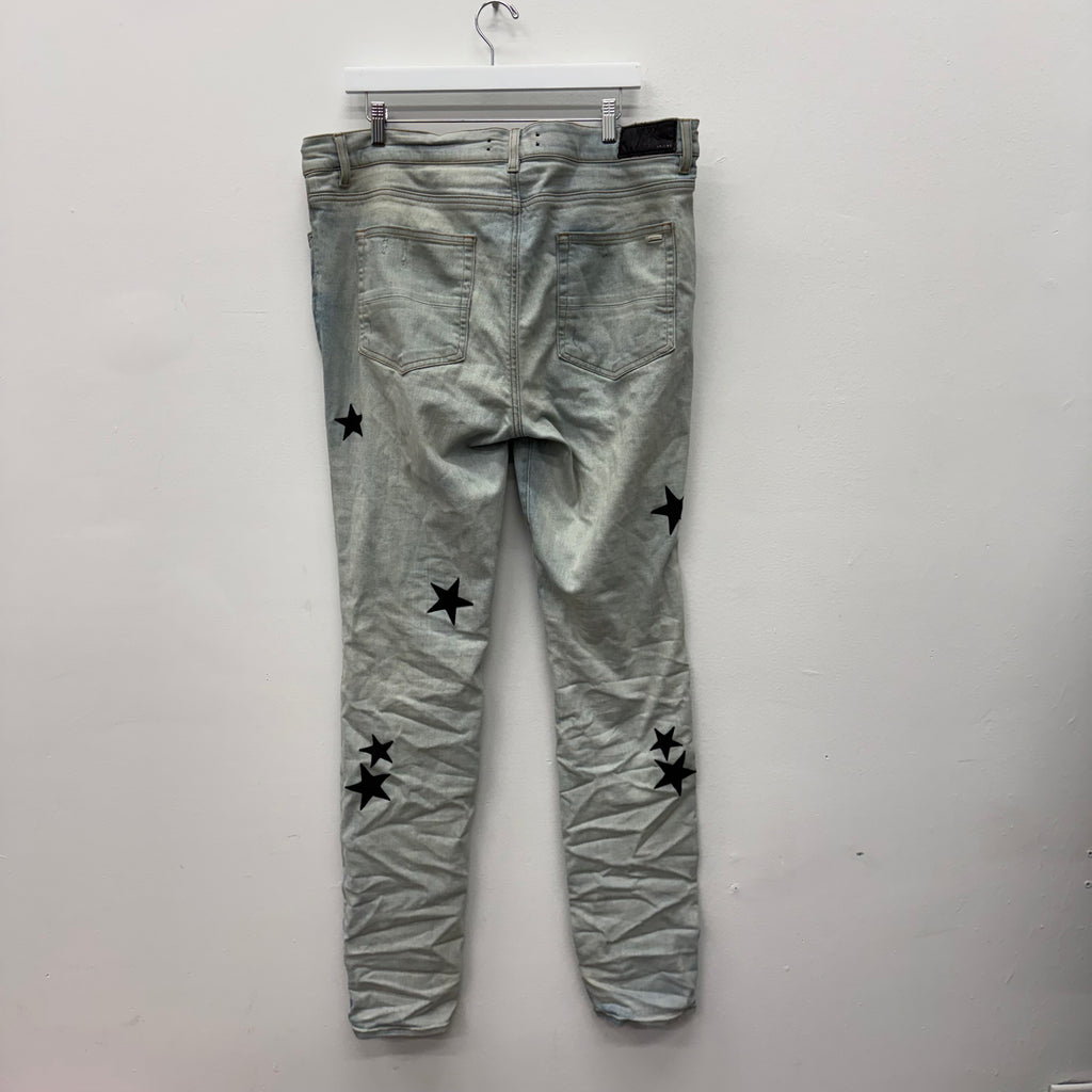Amiri Leather Star Patch Denim Jeans - Size 38