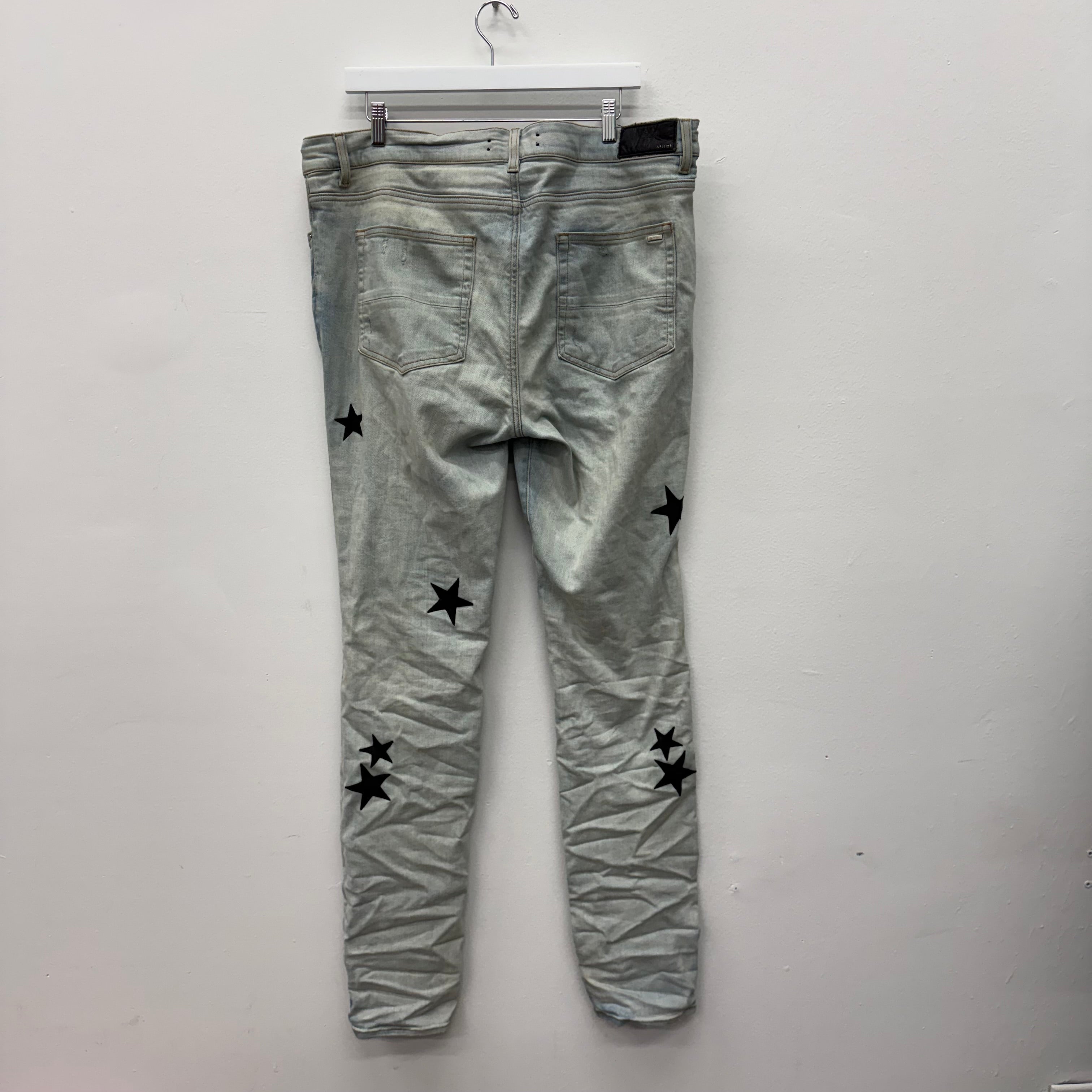 Amiri Leather Star Patch Denim Jeans - Size 38