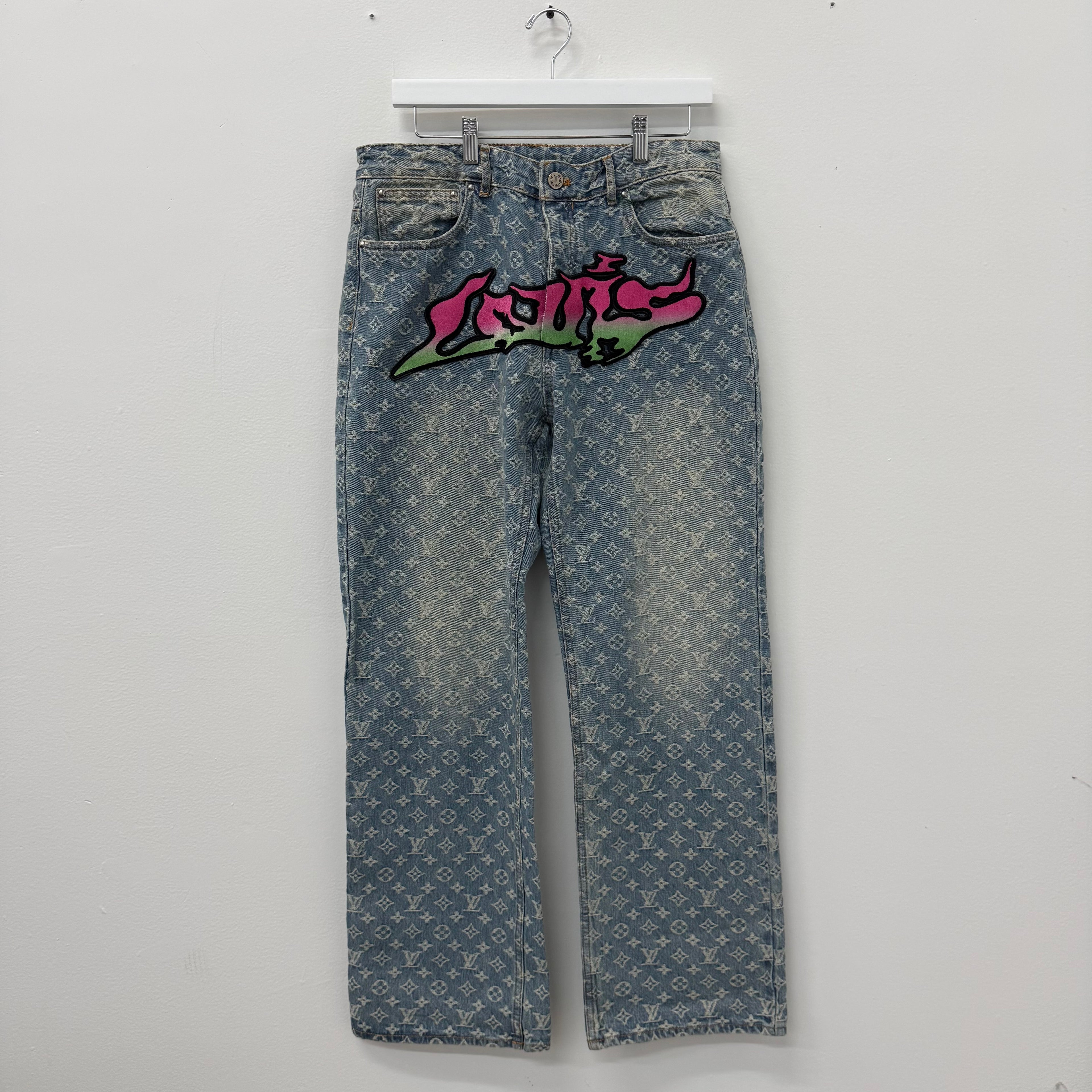 Louis Vuitton Graffiti Virgil Baggy Indigo Denim Jeans - Size 32