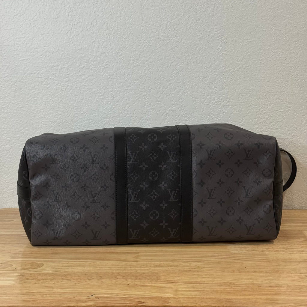 Louis Vuitton Monogram Bandouliere Keepall 50 Duffle Bag Eclipse Reverse Gray