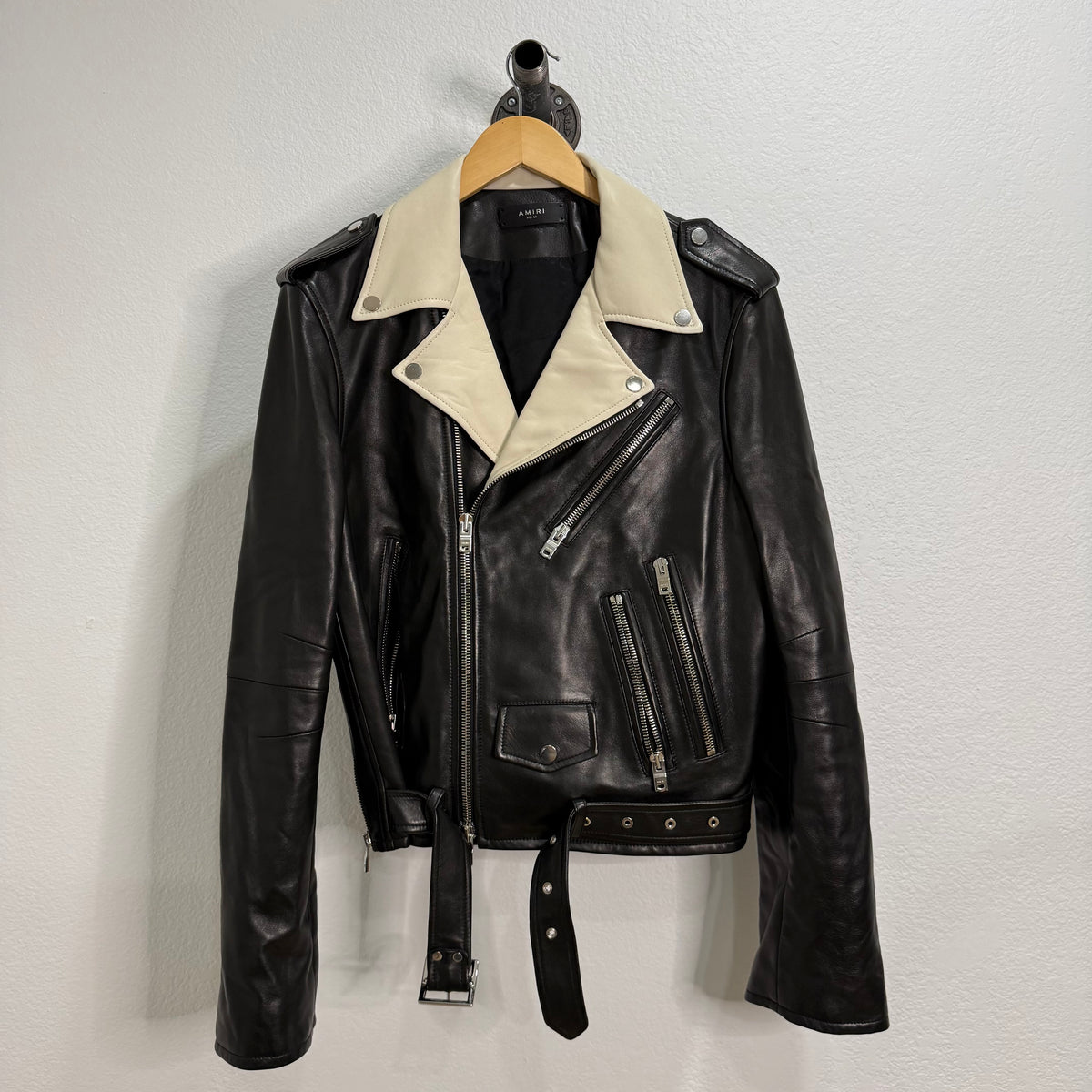 Amiri Color Block Leather Biker Jacket - Size 50 (L)