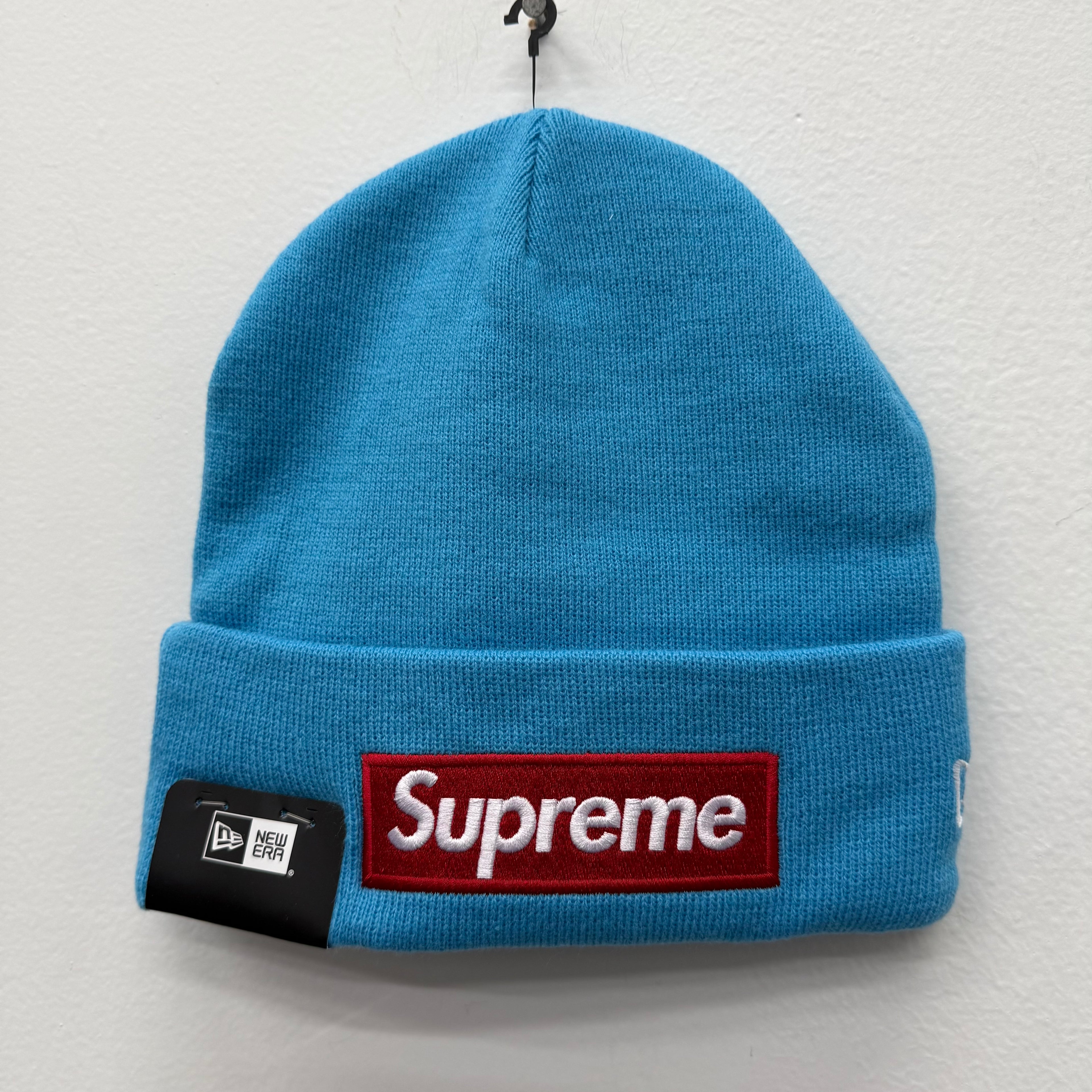 Supreme New Era Box Logo Beanie FW25 Cyan Blue