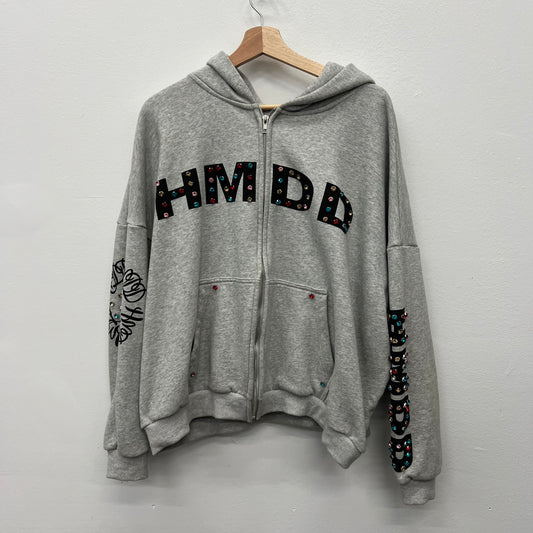 HMDD Rhinestone Zip Up Hoodie - Size M